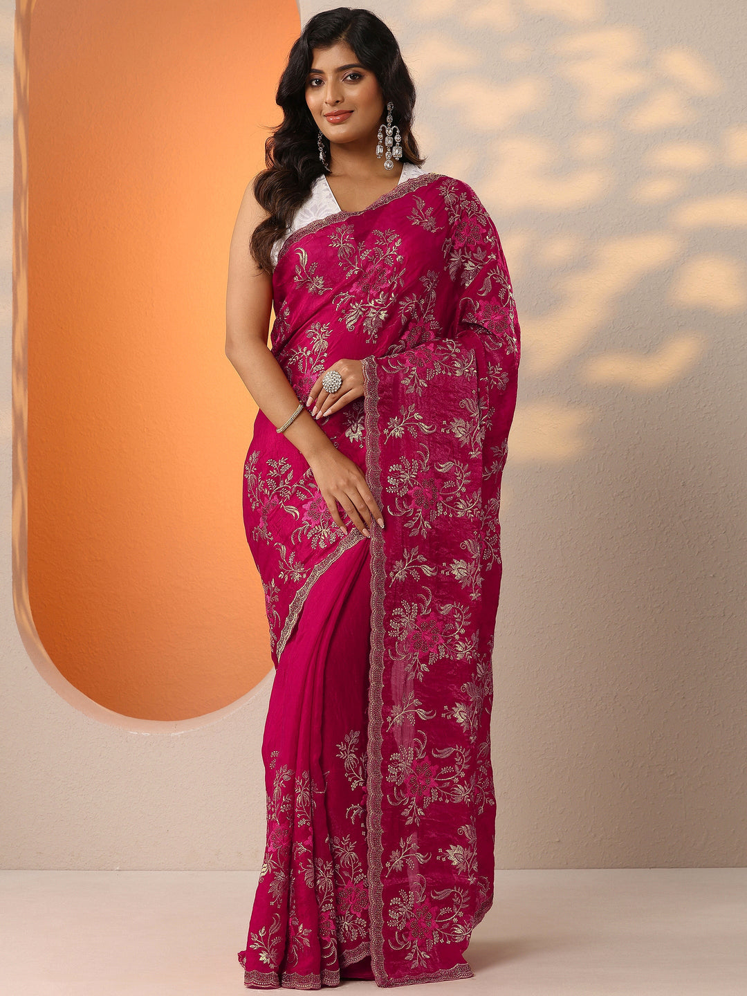  Pink Embroidered Organza Saree With Unstitched Blouse Piece 