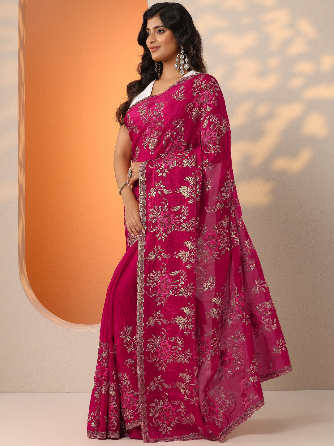  Pink Embroidered Organza Saree With Unstitched Blouse Piece 