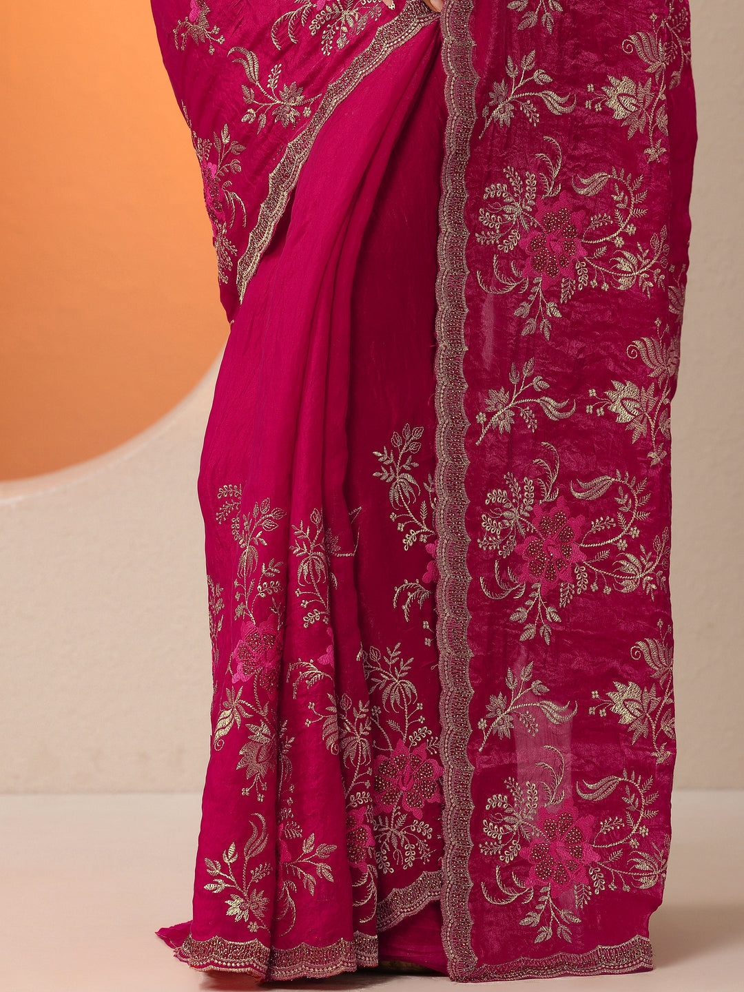  Pink Embroidered Organza Saree With Unstitched Blouse Piece 