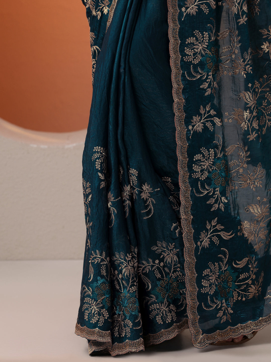  Blue Embroidered Organza Saree With Unstitched Blouse Piece 