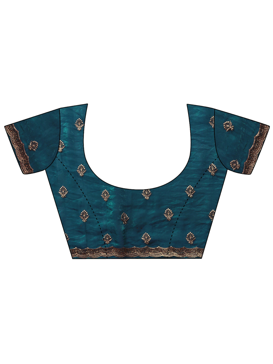  Blue Embroidered Organza Saree With Unstitched Blouse Piece 