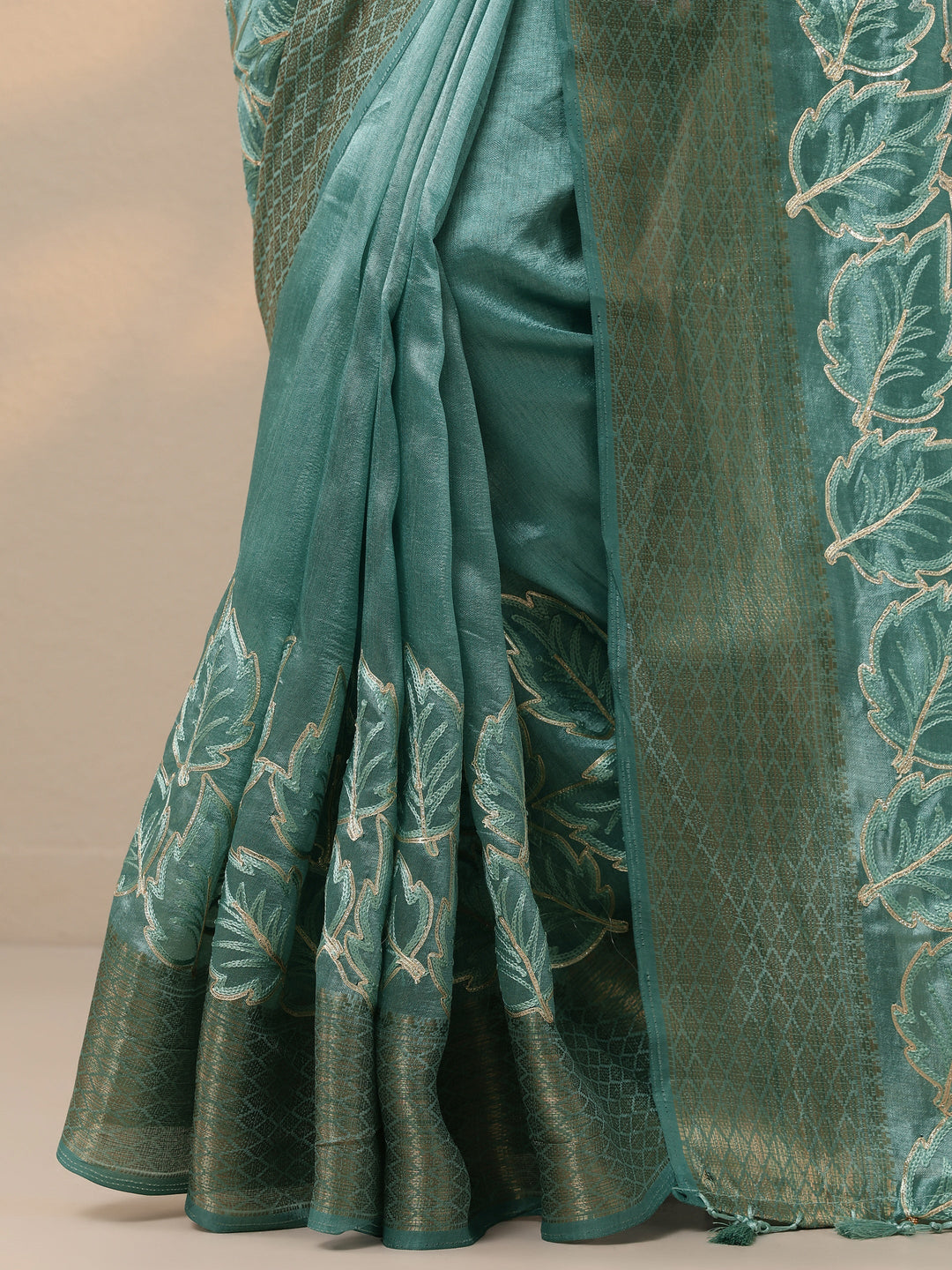  Blue Embroidered Silk Blend Saree With Unstitched Blouse Piece 