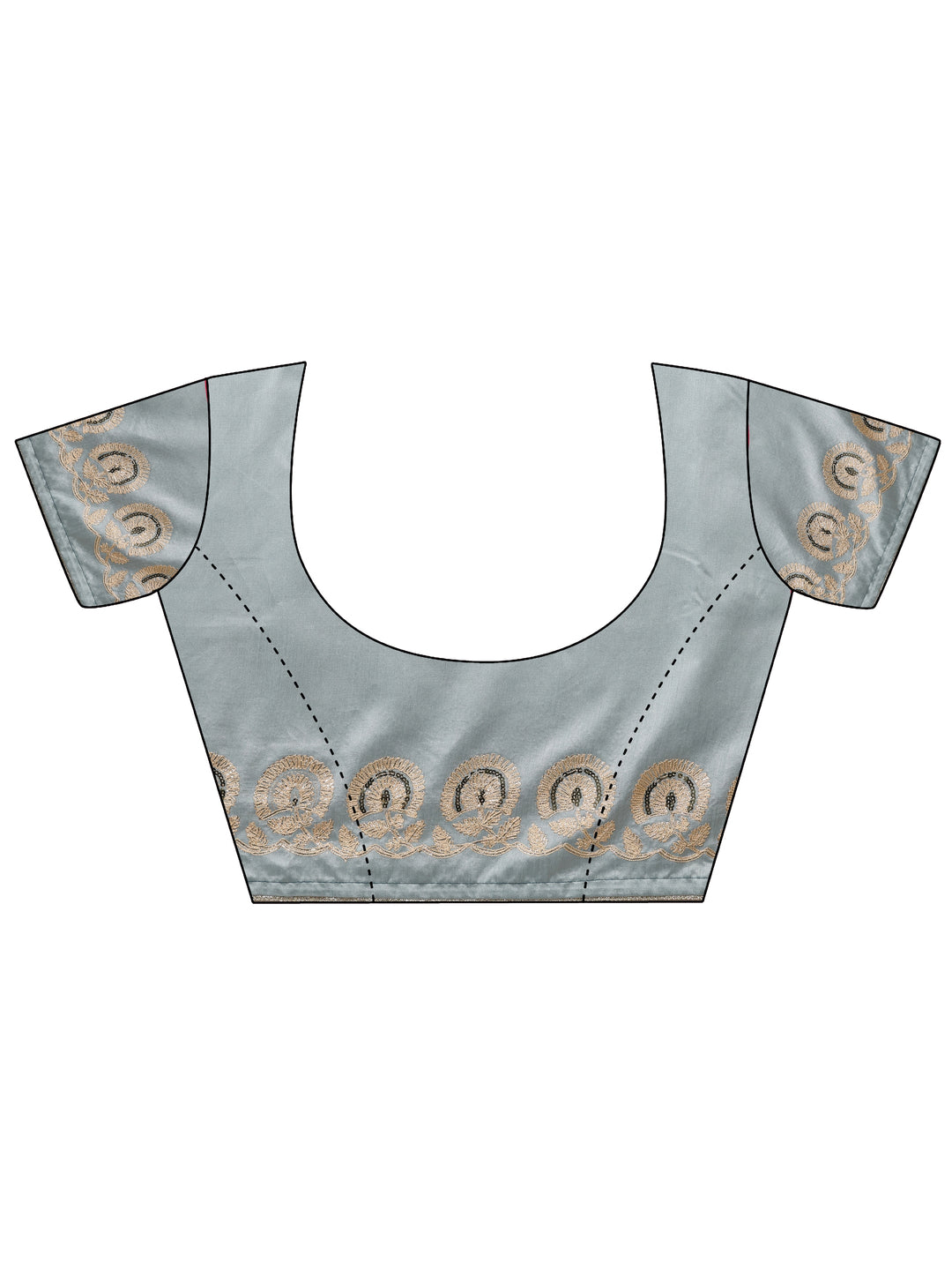  Blue Embroidered Satin Saree With Unstitched Blouse Piece 