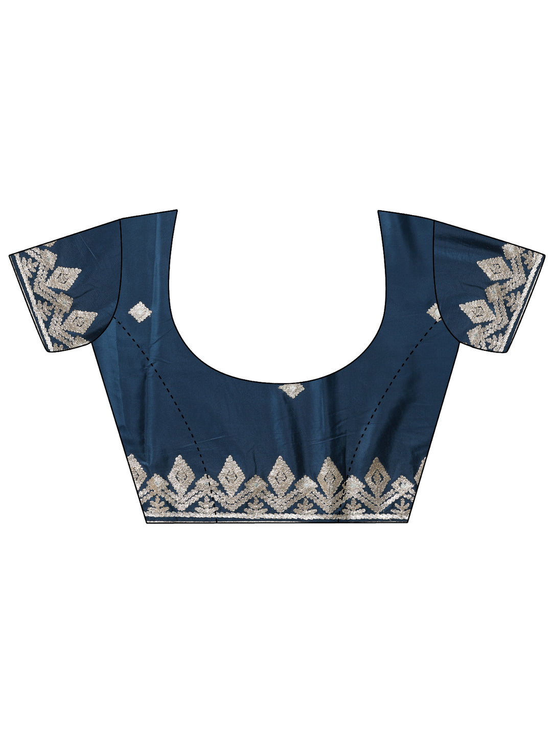  Blue Embroidered Satin Saree With Unstitched Blouse Piece 