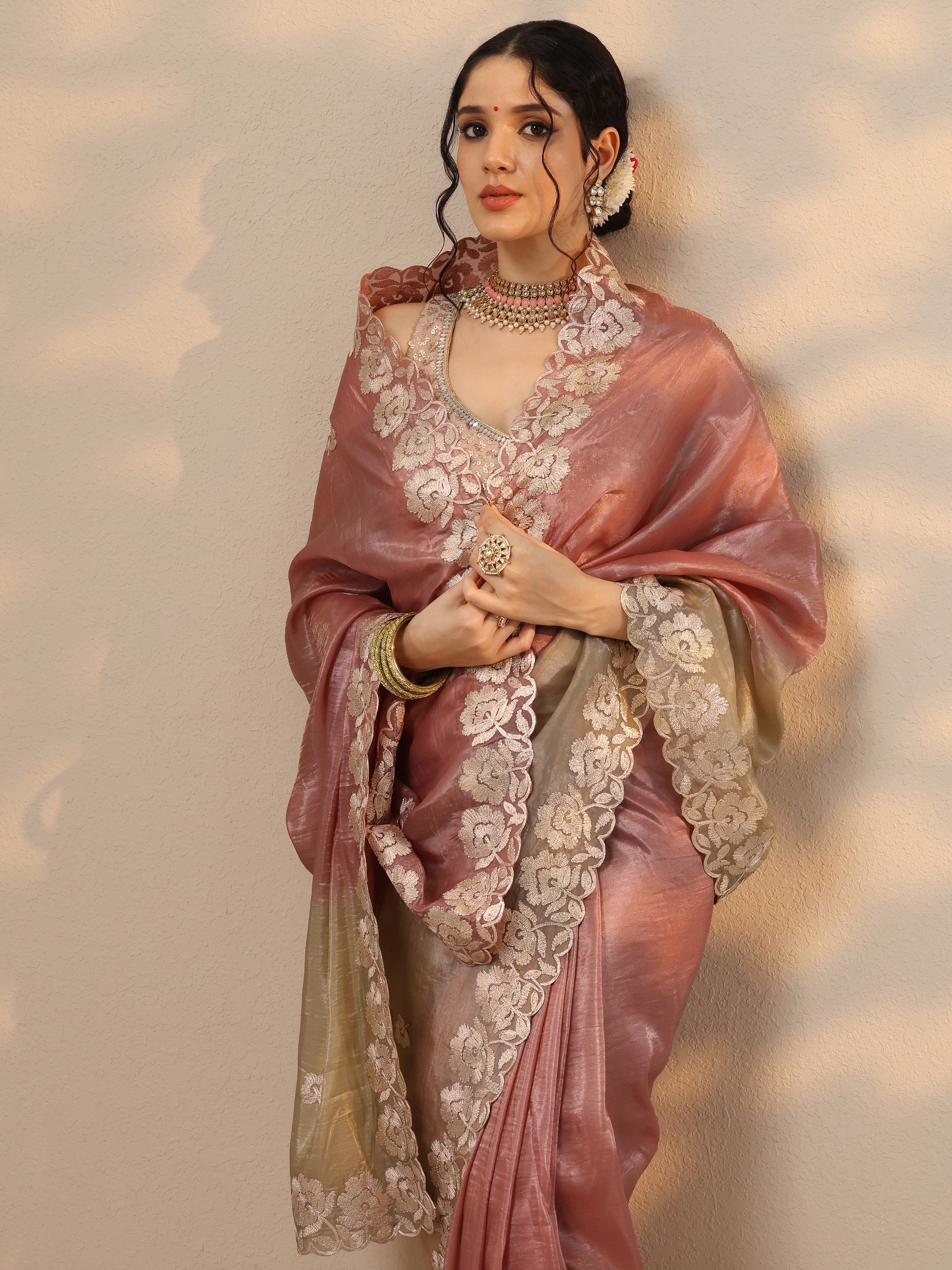 libas Peach Embroidered Organza Saree With Unstitched Blouse Piece-picture-15