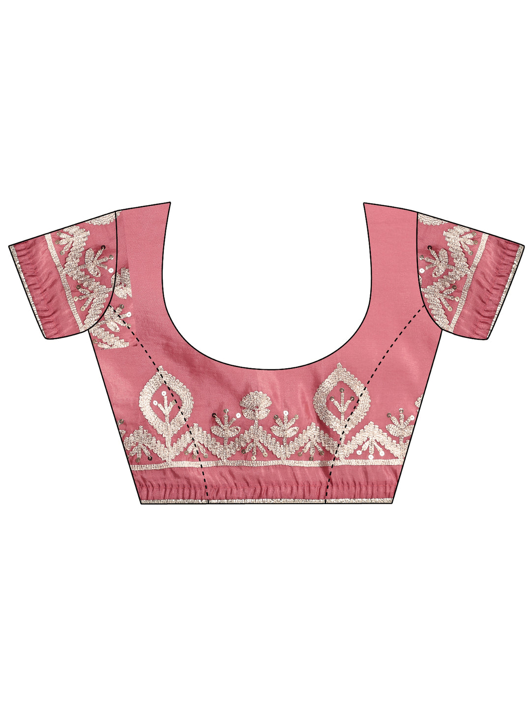  Peach Embroidered Chinon Saree With Unstitched Blouse Piece 