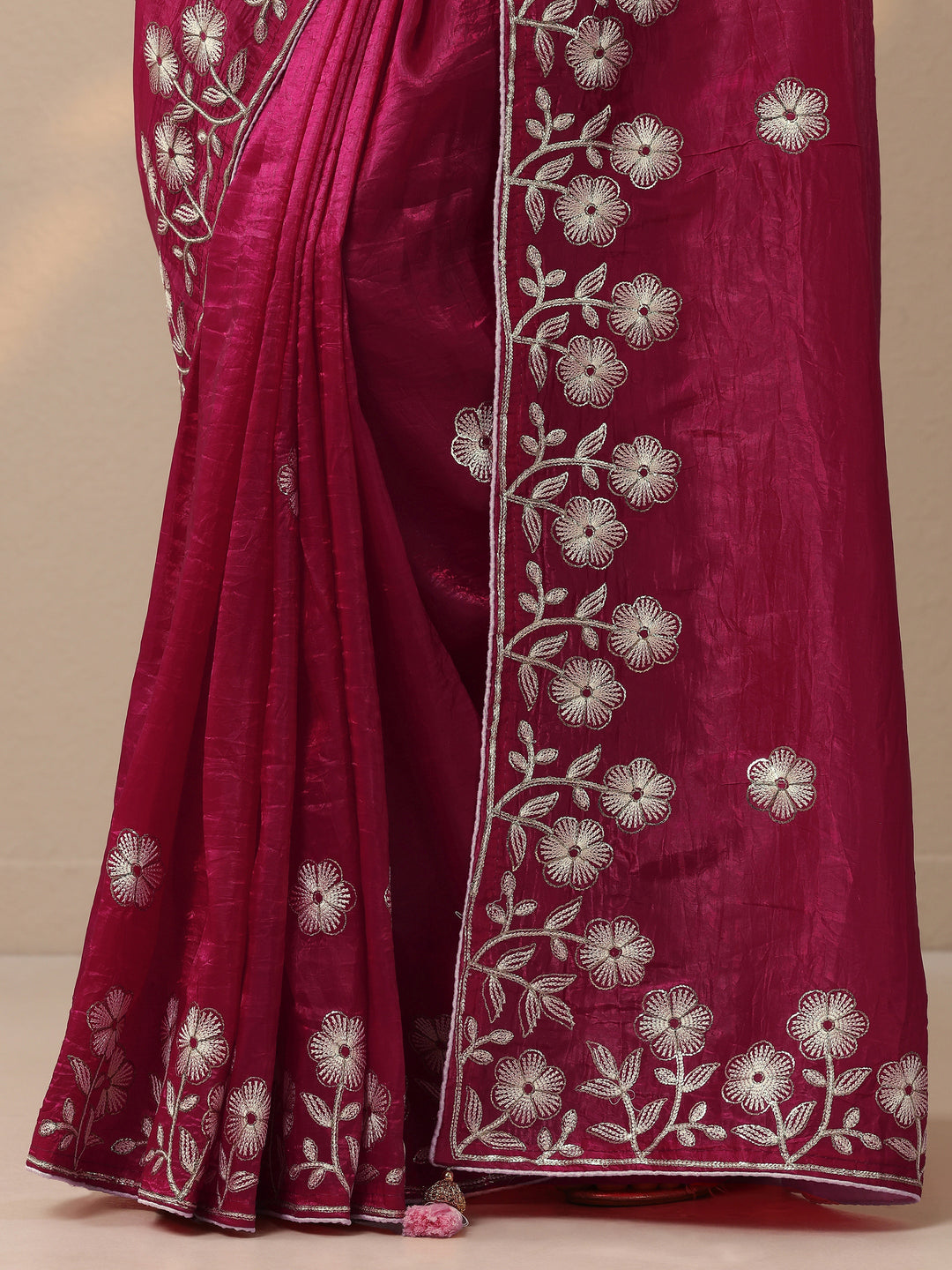  Pink Embroidered Organza Saree With Unstitched Blouse Piece 