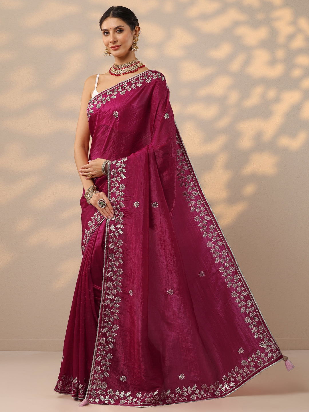  Pink Embroidered Organza Saree With Unstitched Blouse Piece 