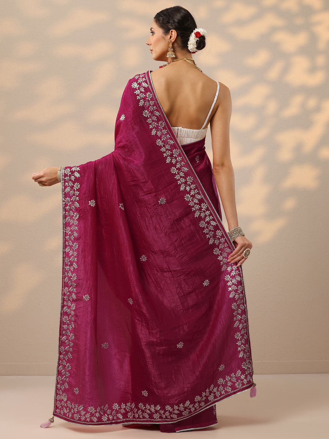  Pink Embroidered Organza Saree With Unstitched Blouse Piece 