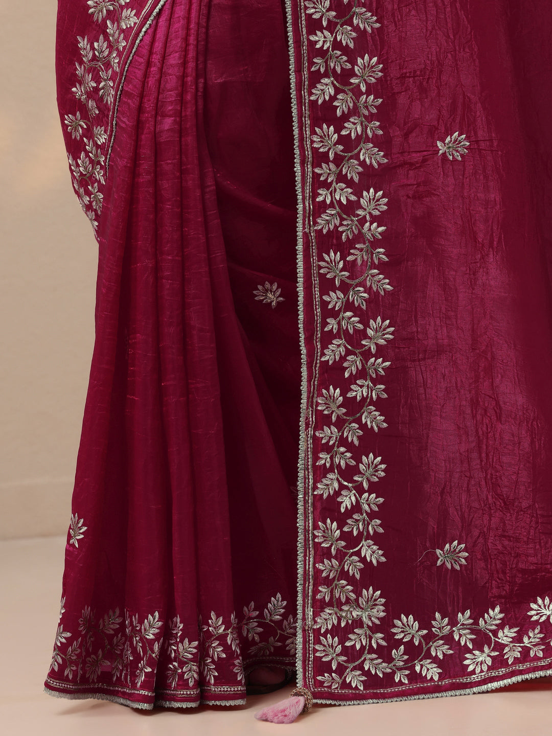  Pink Embroidered Organza Saree With Unstitched Blouse Piece 