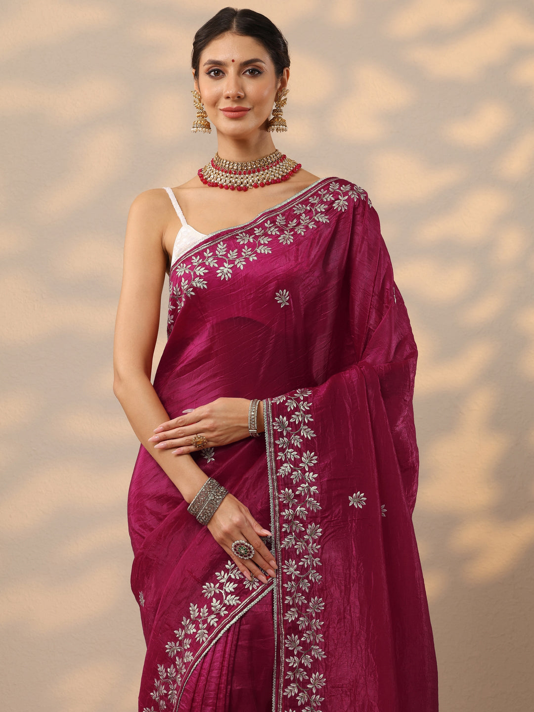  Pink Embroidered Organza Saree With Unstitched Blouse Piece 
