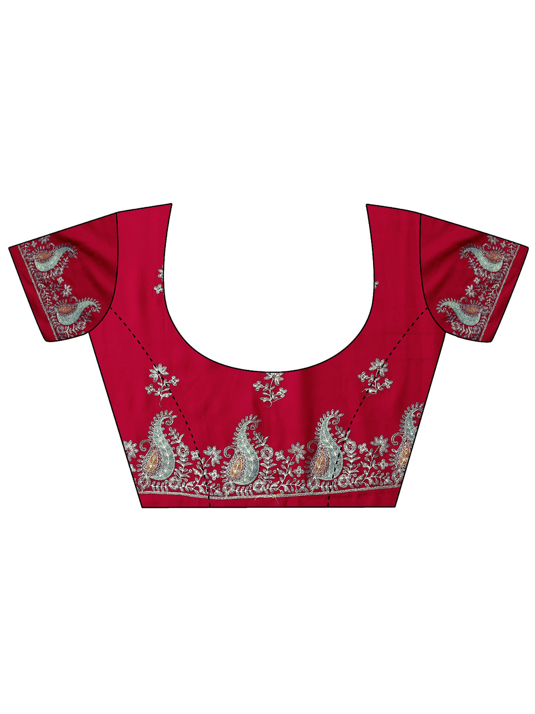 Red Embroidered Satin Saree With Unstitched Blouse Piece 