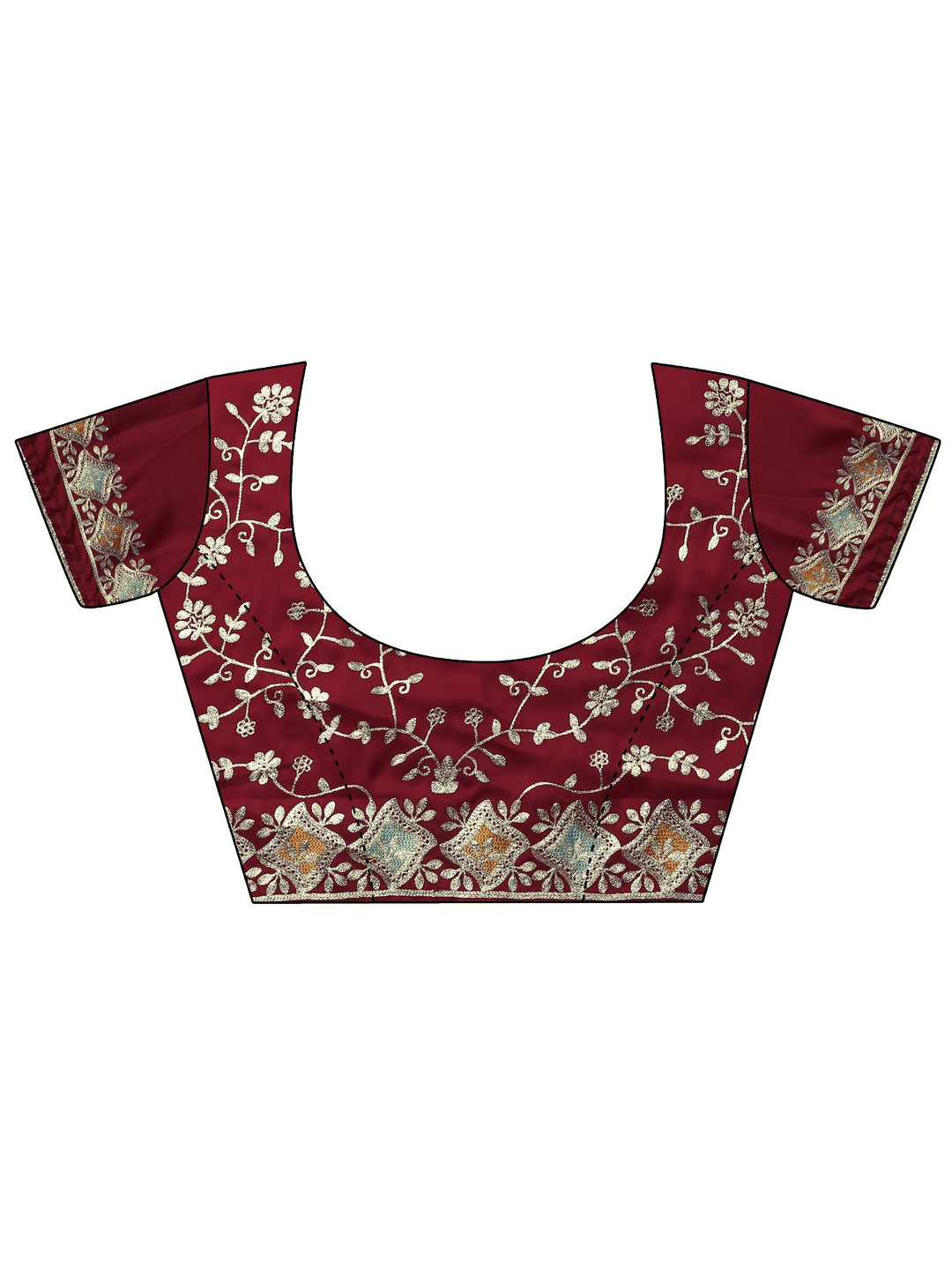  Maroon Embroidered Banarasi Satin Saree With Unstitched Blouse Piece 