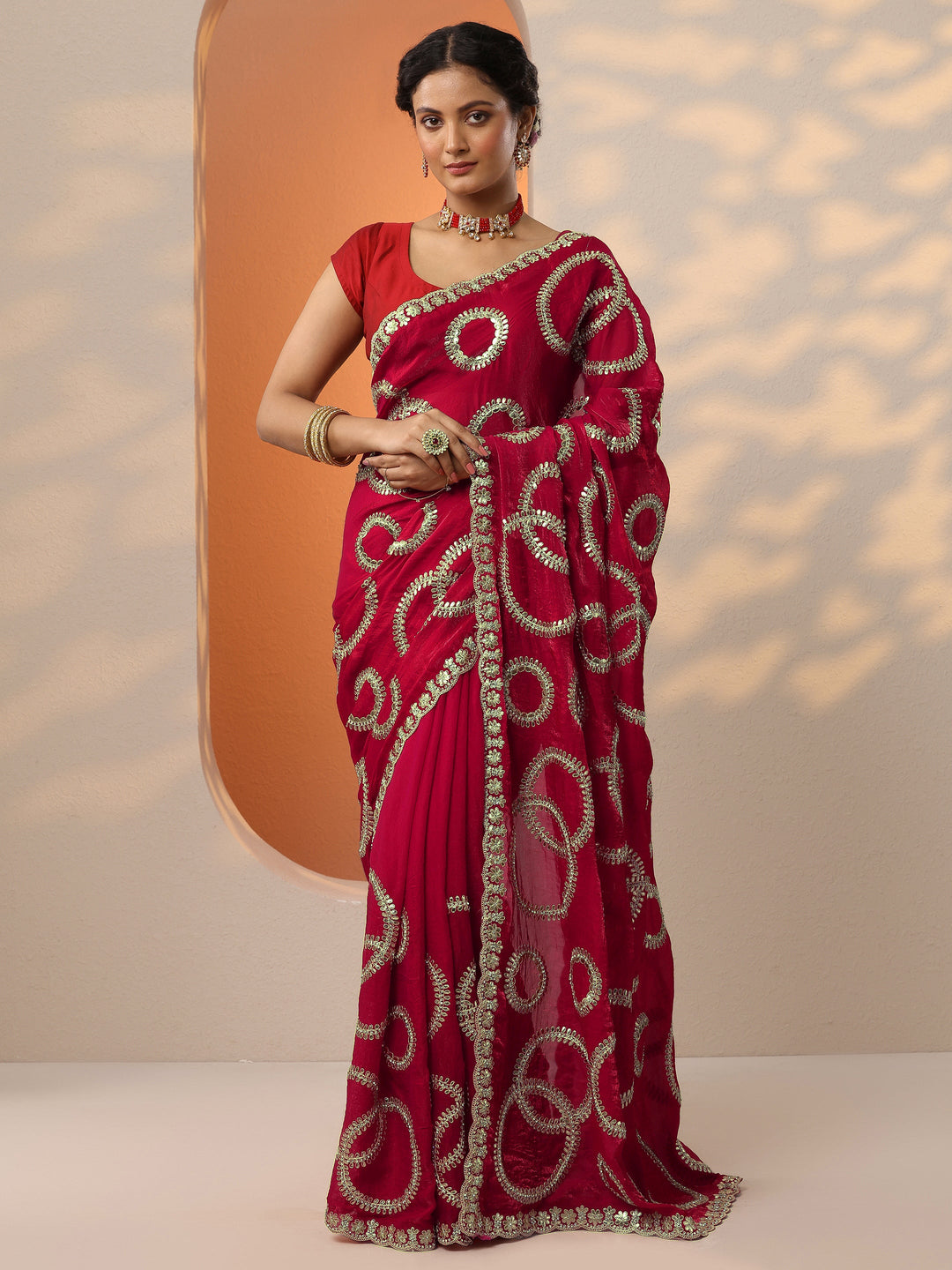  Pink Embroidered Organza Saree With Unstitched Blouse Piece 