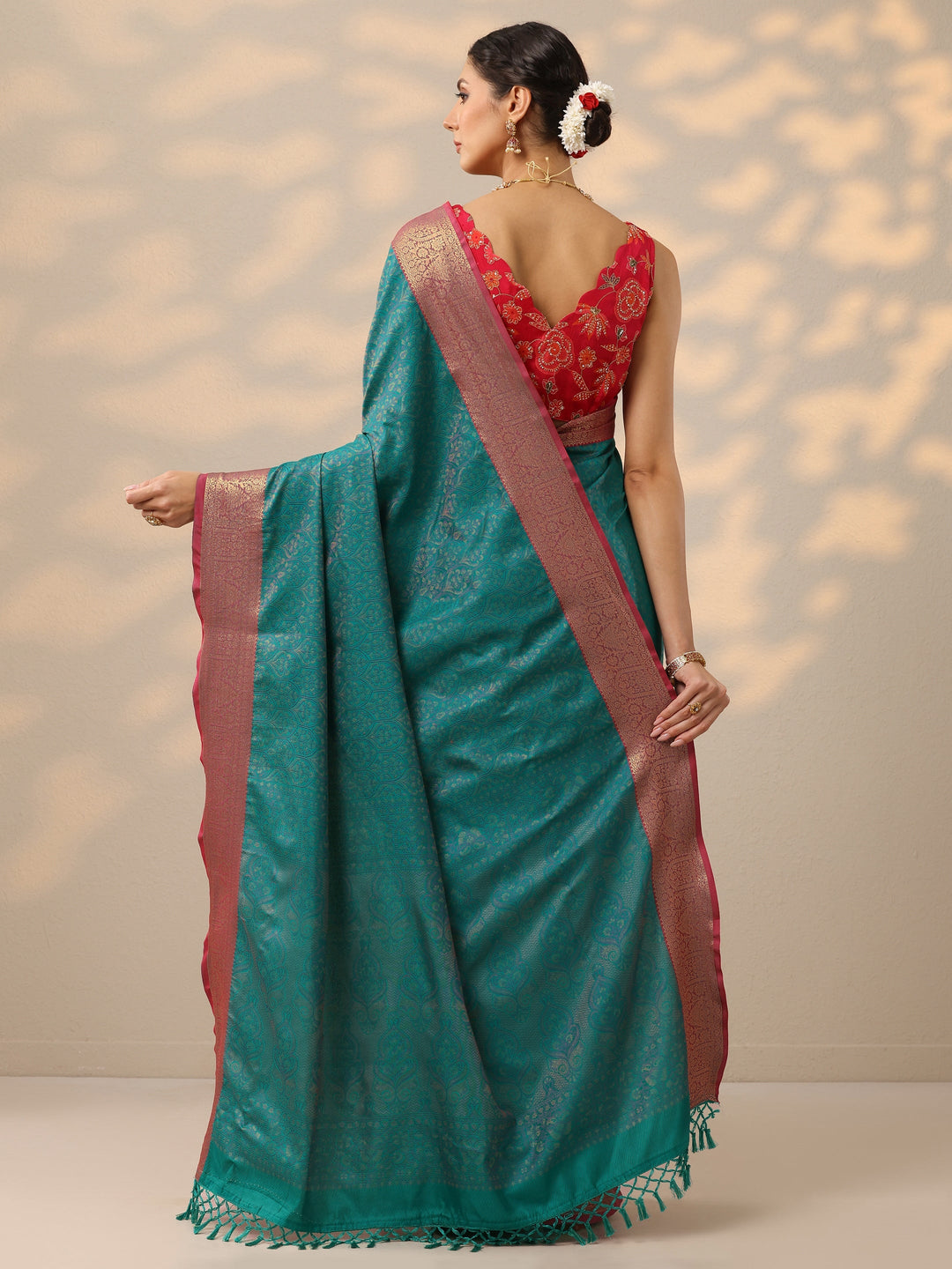  Blue Woven Design Banarasi Silk Blend Saree With Unstitched Blouse Piece 