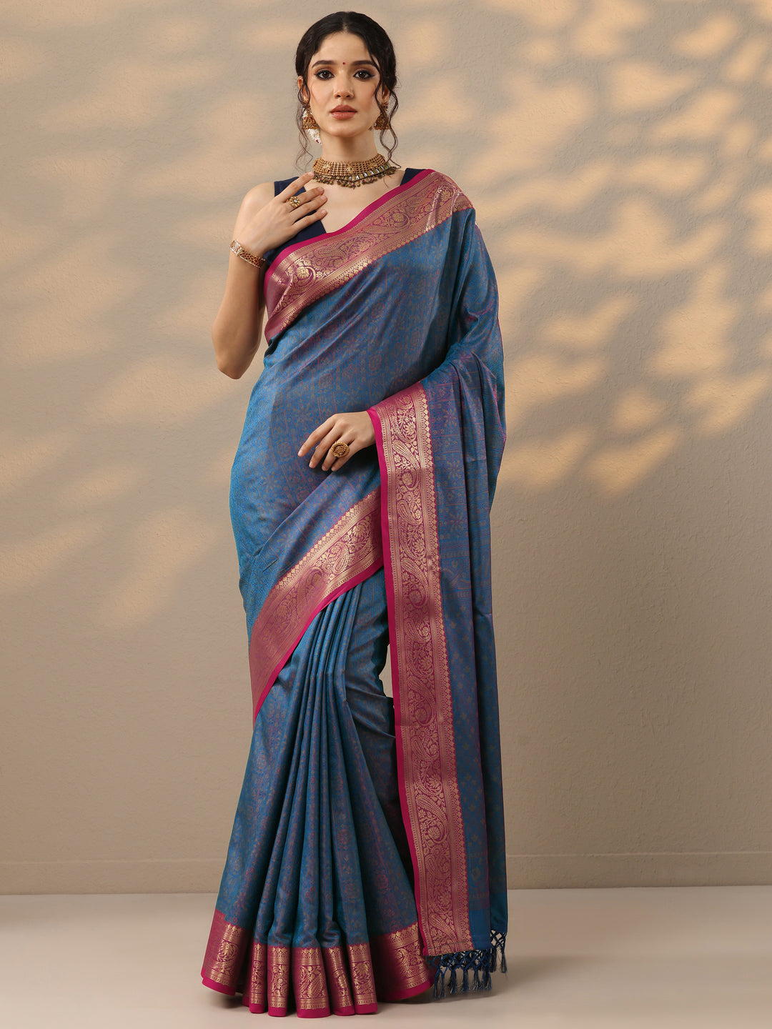  Blue Woven Design Silk blend Saree With Unstitched Blouse Piece 