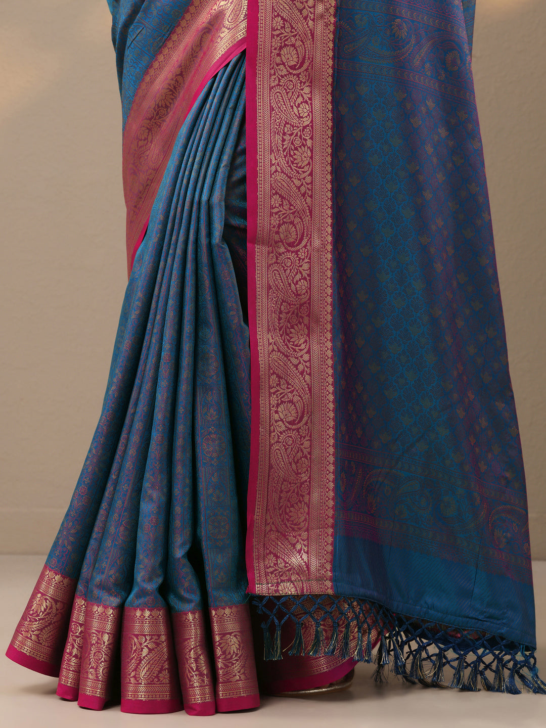  Blue Woven Design Silk blend Saree With Unstitched Blouse Piece 