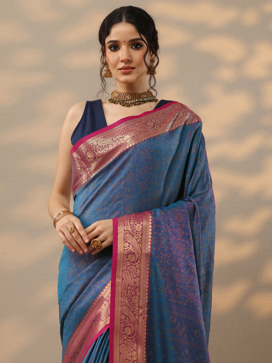  Blue Woven Design Silk blend Saree With Unstitched Blouse Piece 