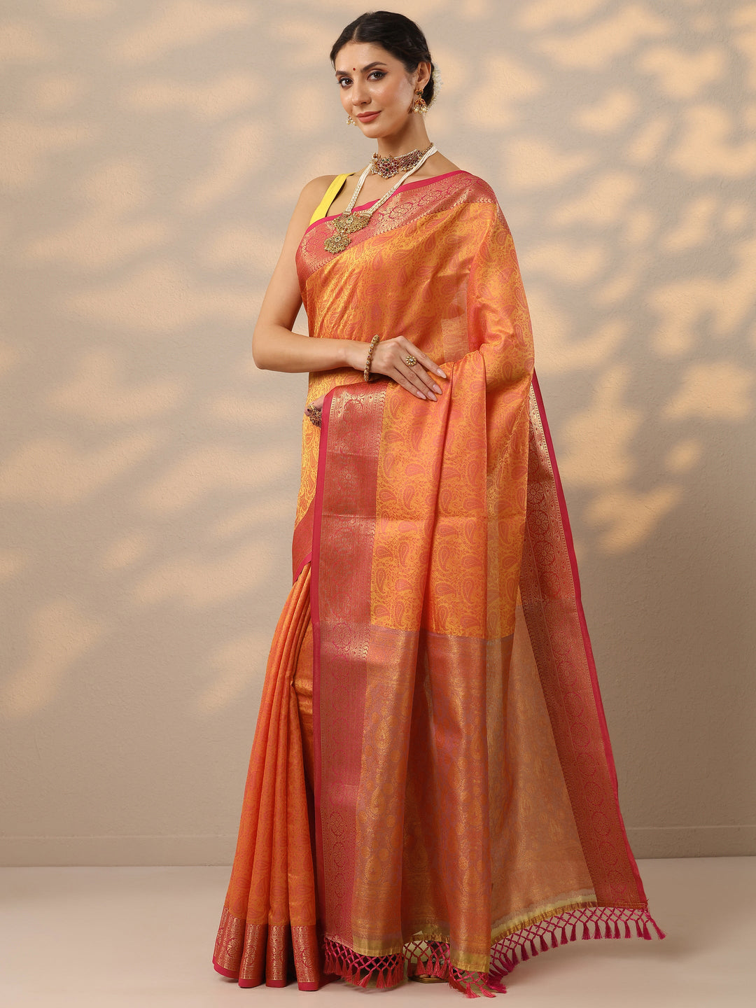 Mustard Woven Design Banarasi Silk Blend Saree With Unstitched Blouse Piece 