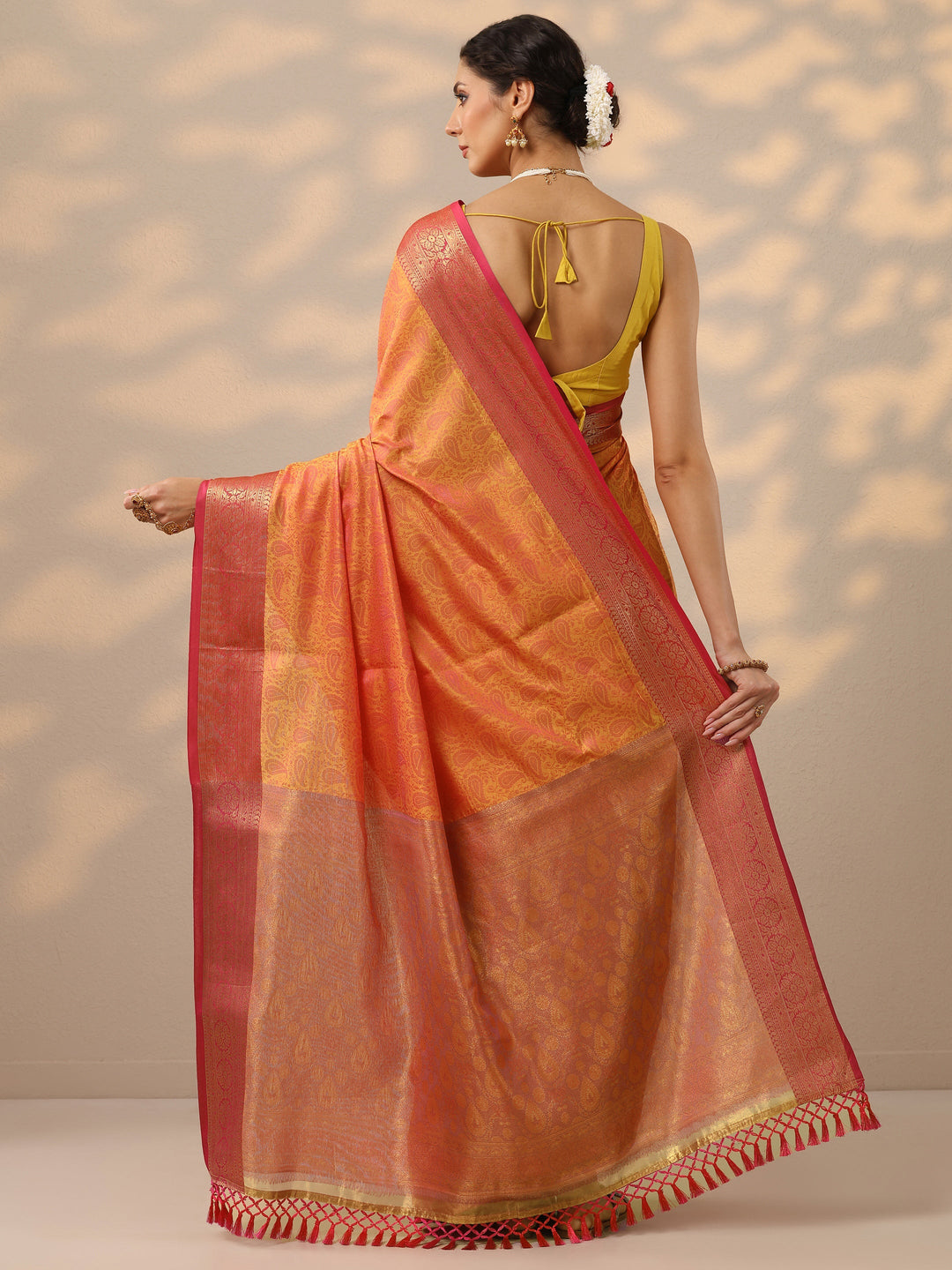  Mustard Woven Design Banarasi Silk Blend Saree With Unstitched Blouse Piece 