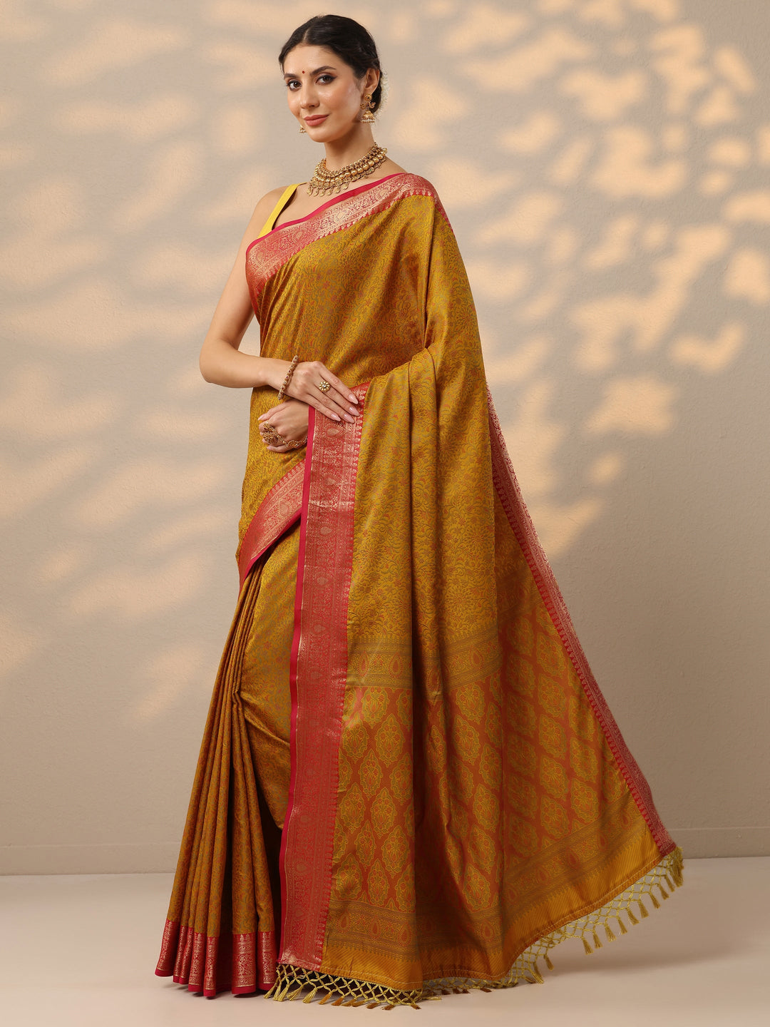  Mustard Woven Design Banarasi Silk Blend Saree With Unstitched Blouse Piece 