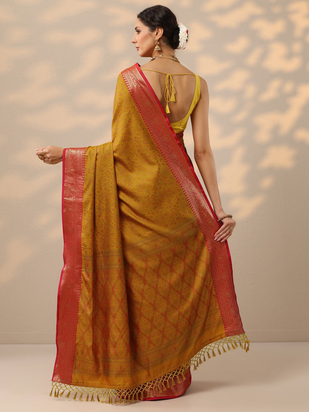  Mustard Woven Design Banarasi Silk Blend Saree With Unstitched Blouse Piece 