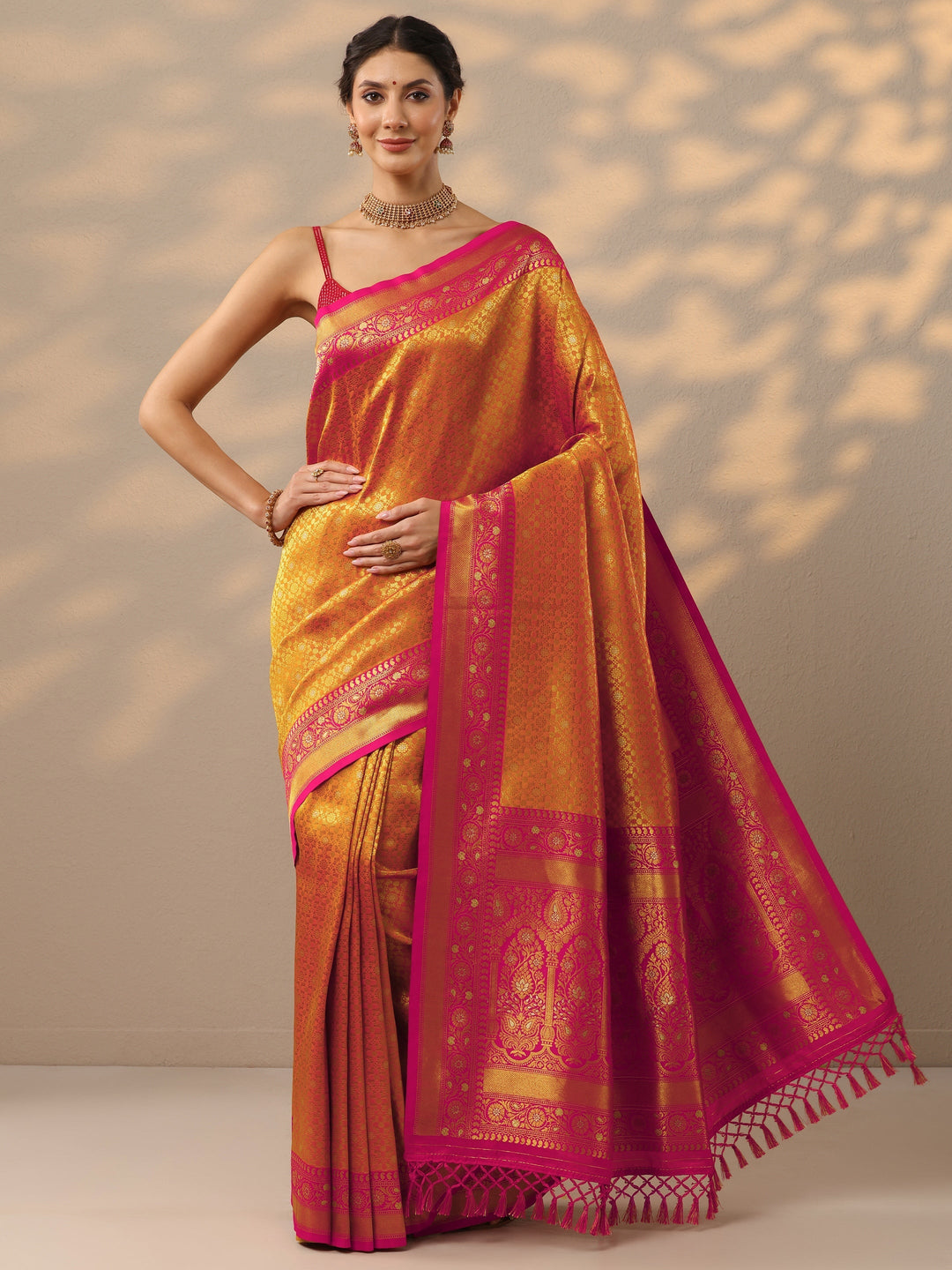  Mustard Woven Design Banarasi Silk Blend Saree With Unstitched Blouse Piece 