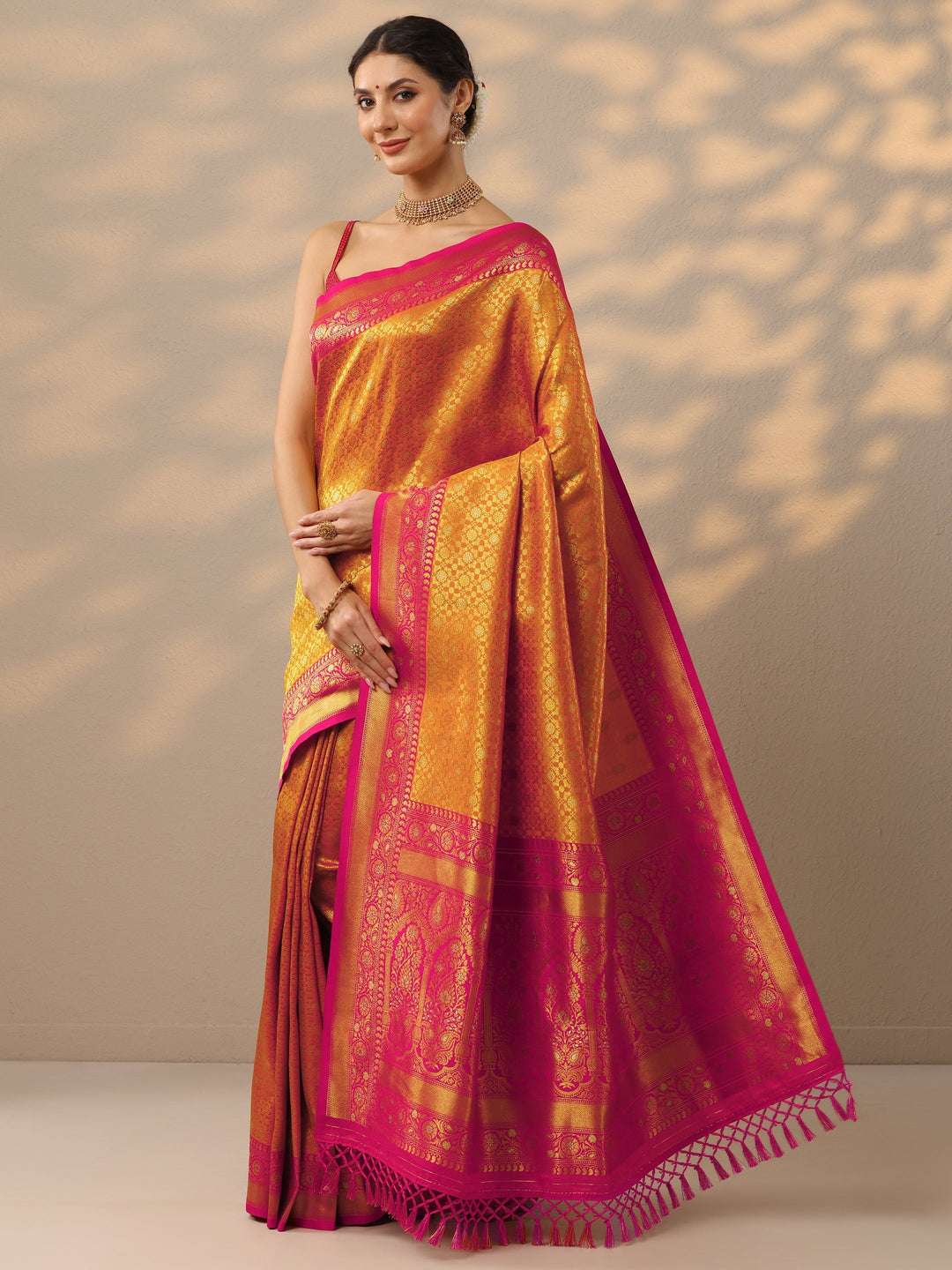  Mustard Woven Design Banarasi Silk Blend Saree With Unstitched Blouse Piece 