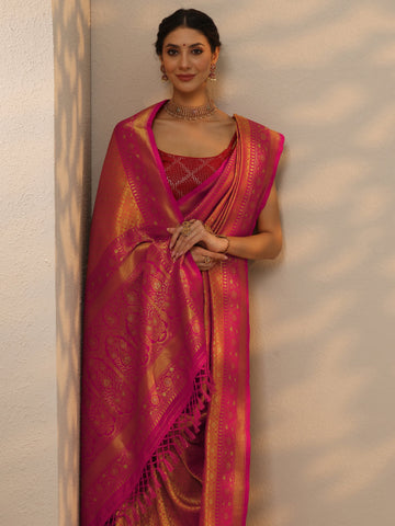 Mustard Woven Design Banarasi Silk Blend Saree With Unstitched Blouse Piece
