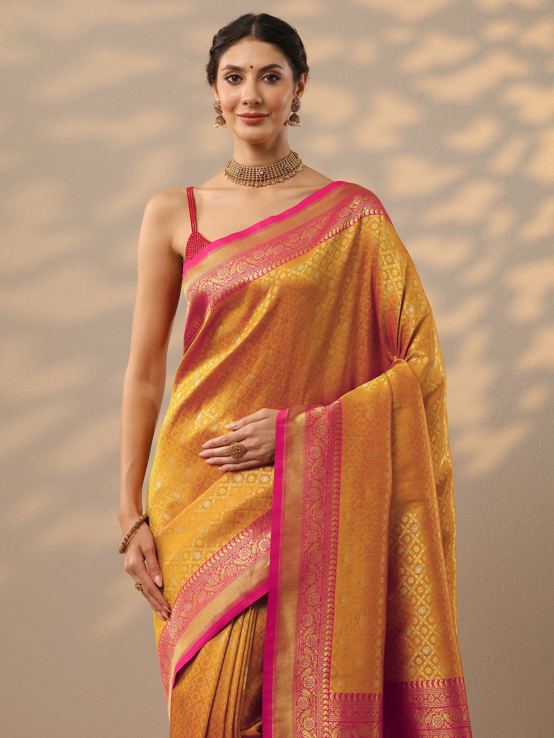  Orange Woven Design Banarasi Silk Blend Saree With Unstitched Blouse Piece 