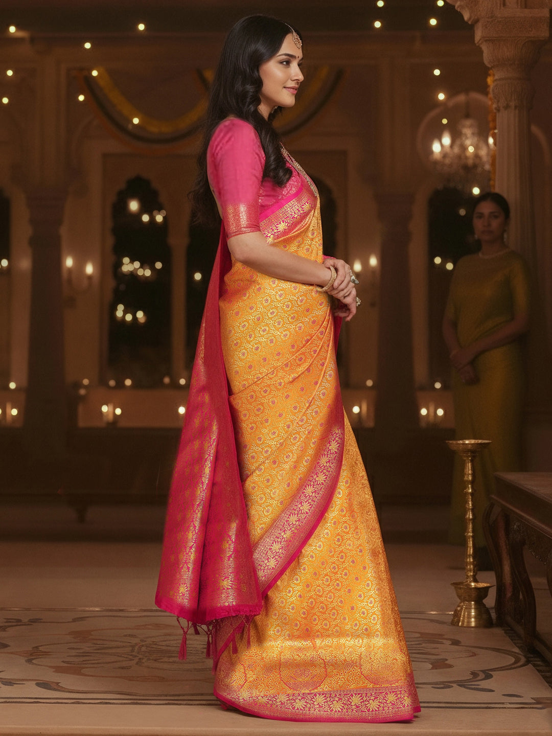  Mustard Woven Design Silk Blend Saree With Unstitched Blouse Piece 