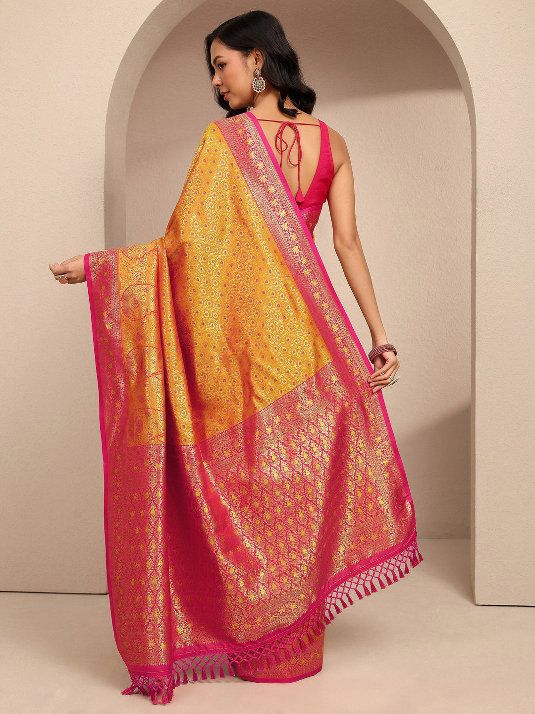  Mustard Woven Design Silk Blend Saree With Unstitched Blouse Piece 