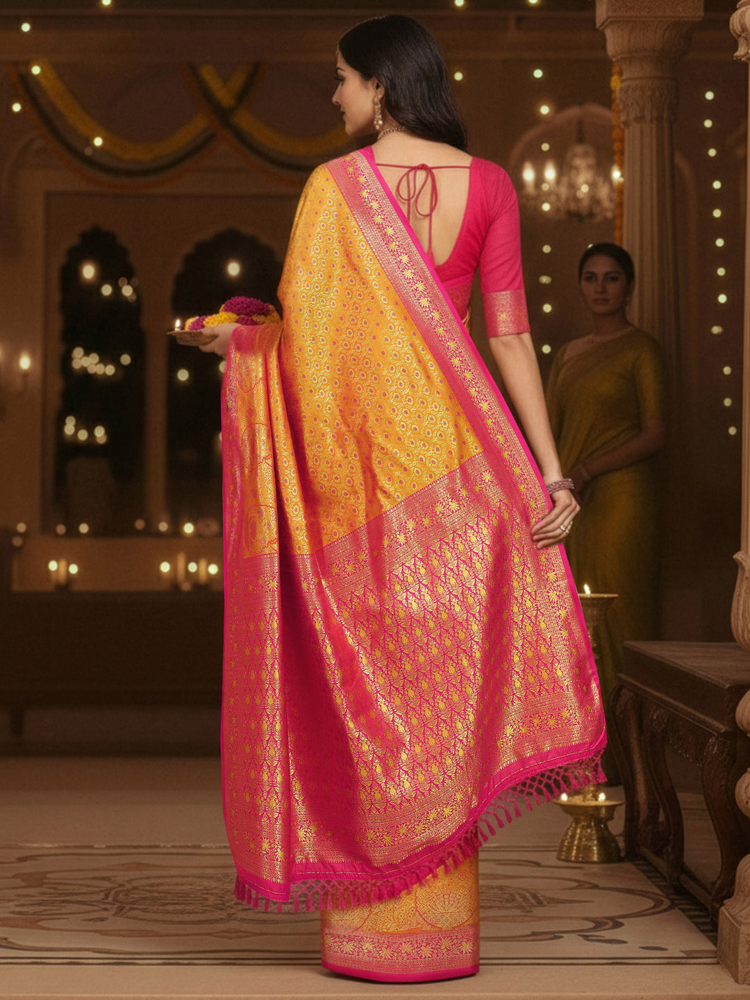  Mustard Woven Design Silk Blend Saree With Unstitched Blouse Piece 