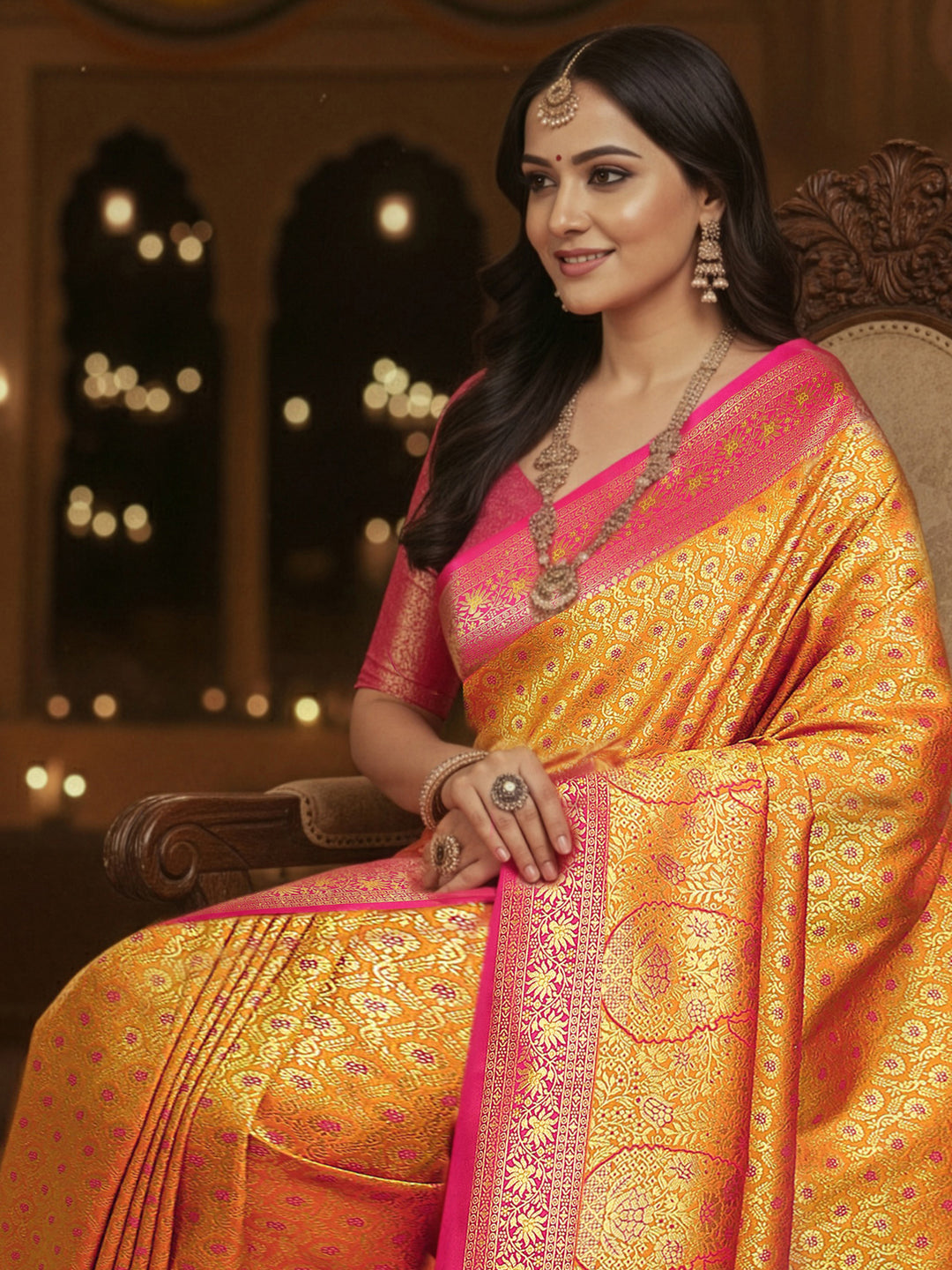  Mustard Woven Design Silk Blend Saree With Unstitched Blouse Piece 