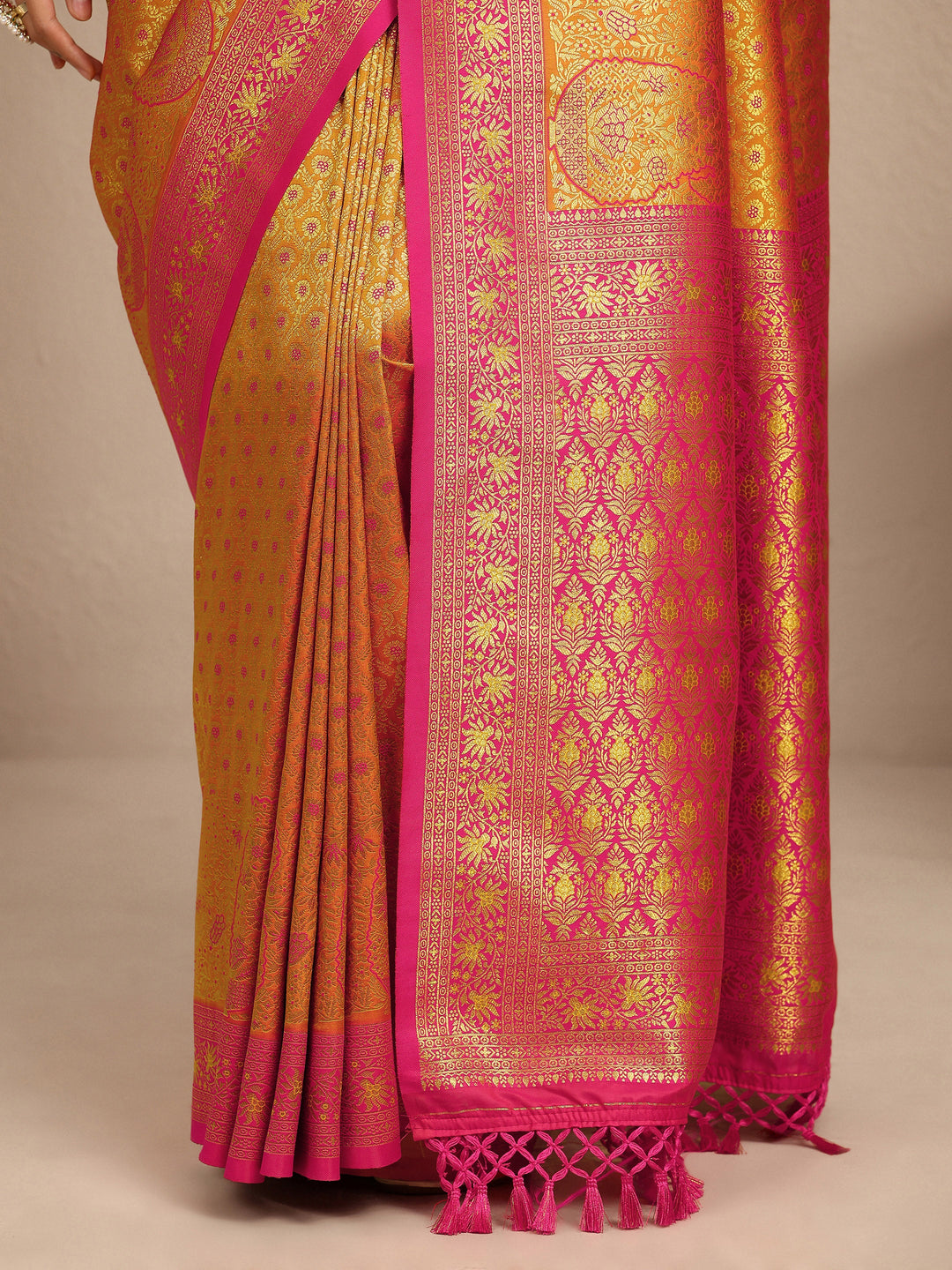  Mustard Woven Design Silk Blend Saree With Unstitched Blouse Piece 