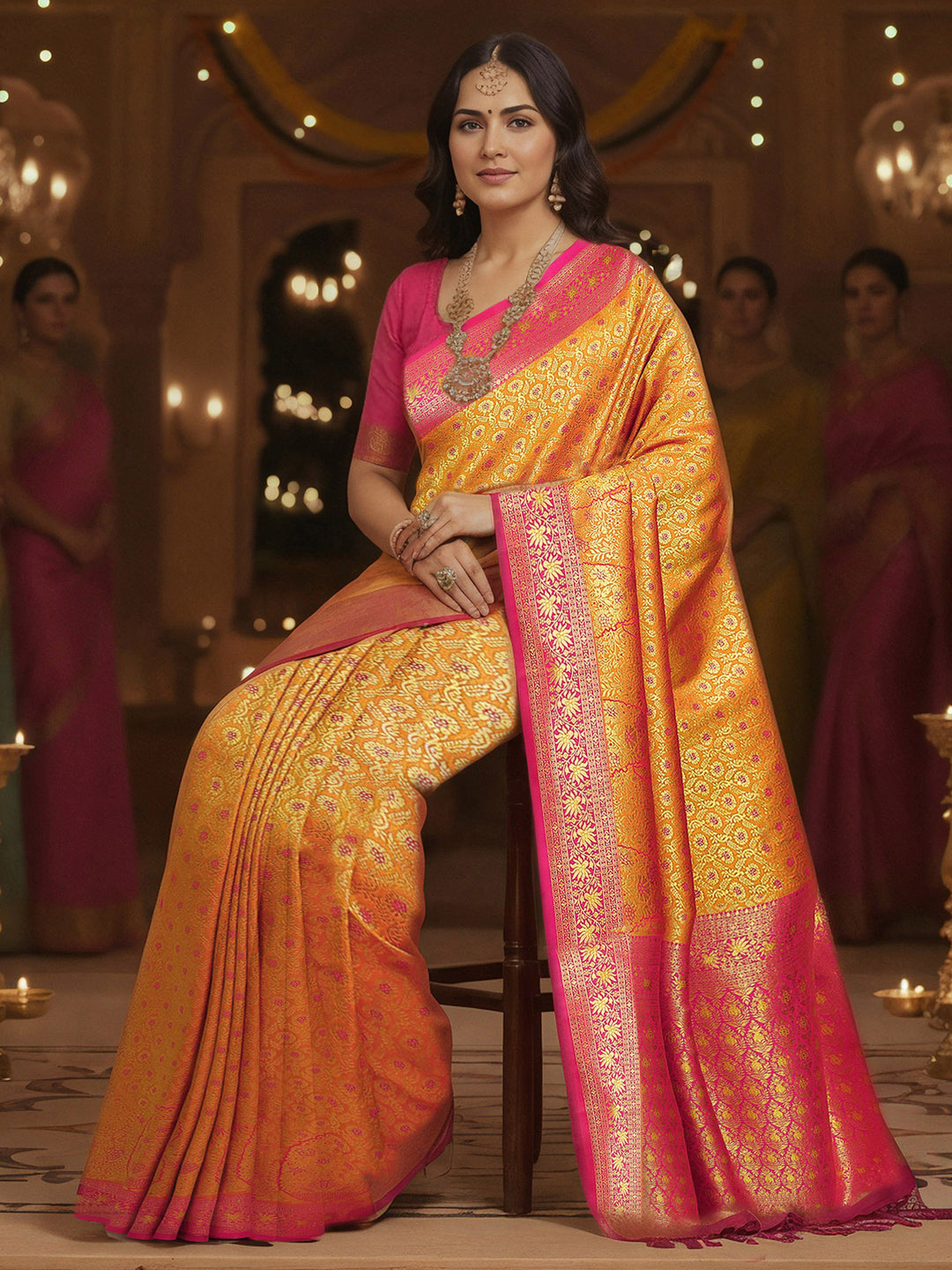  Mustard Woven Design Silk Blend Saree With Unstitched Blouse Piece 