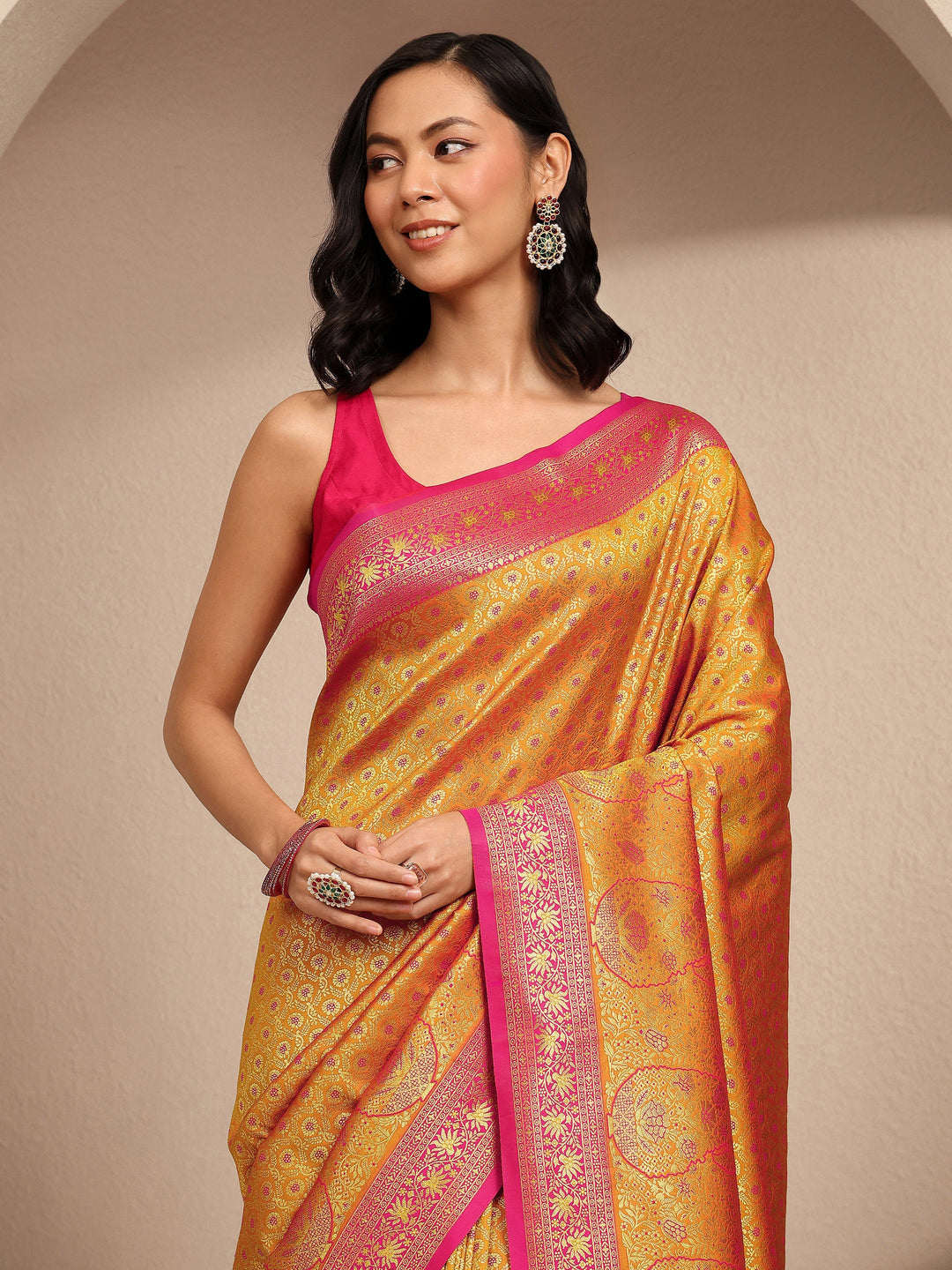  Mustard Woven Design Silk Blend Saree With Unstitched Blouse Piece 