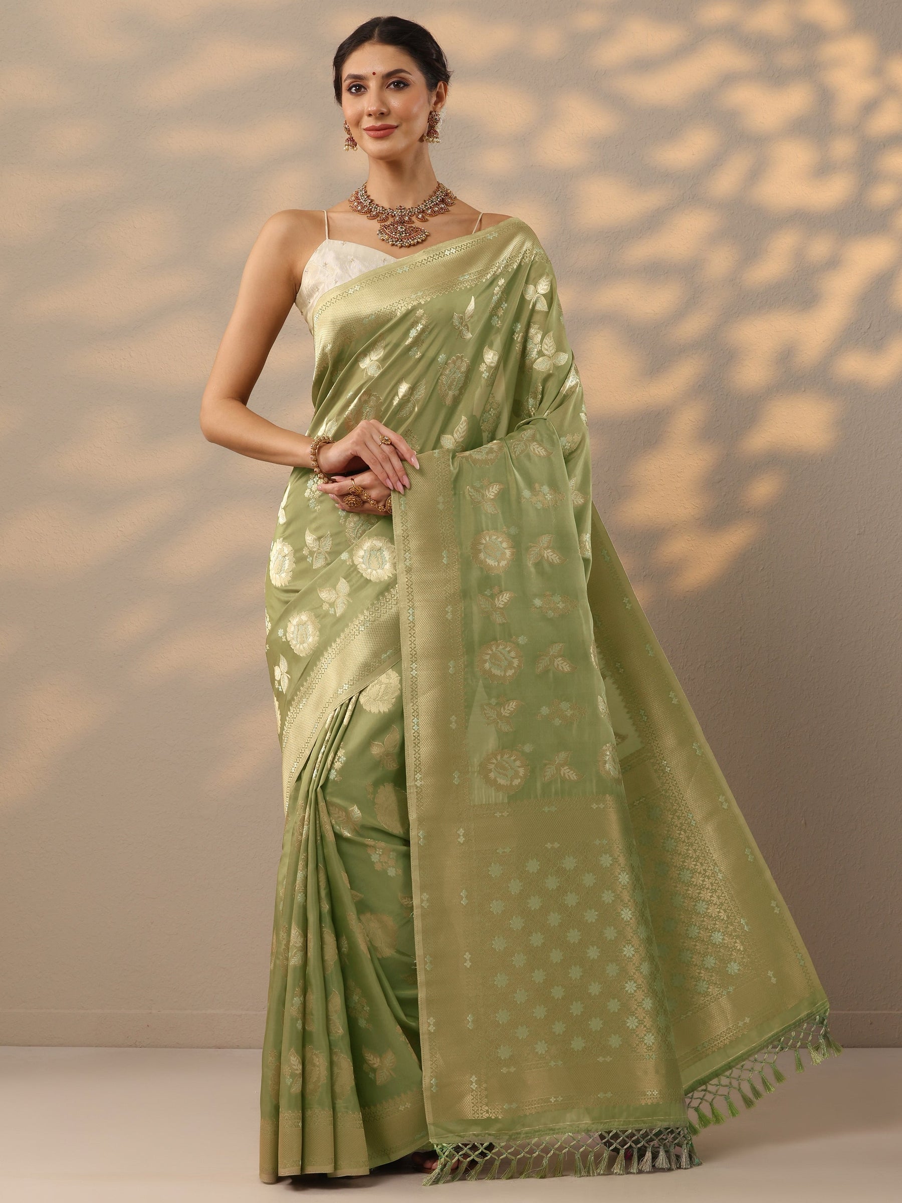 Teal Printed Silk Blend Sarees With Unstitched Blouse Piece