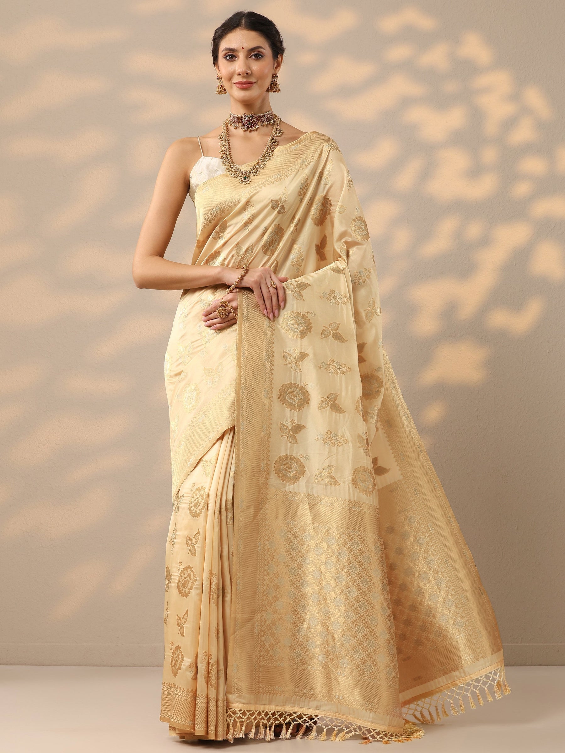 Mustard Bandhani Printed Chiffon Sarees With Unstitched Blouse Piece