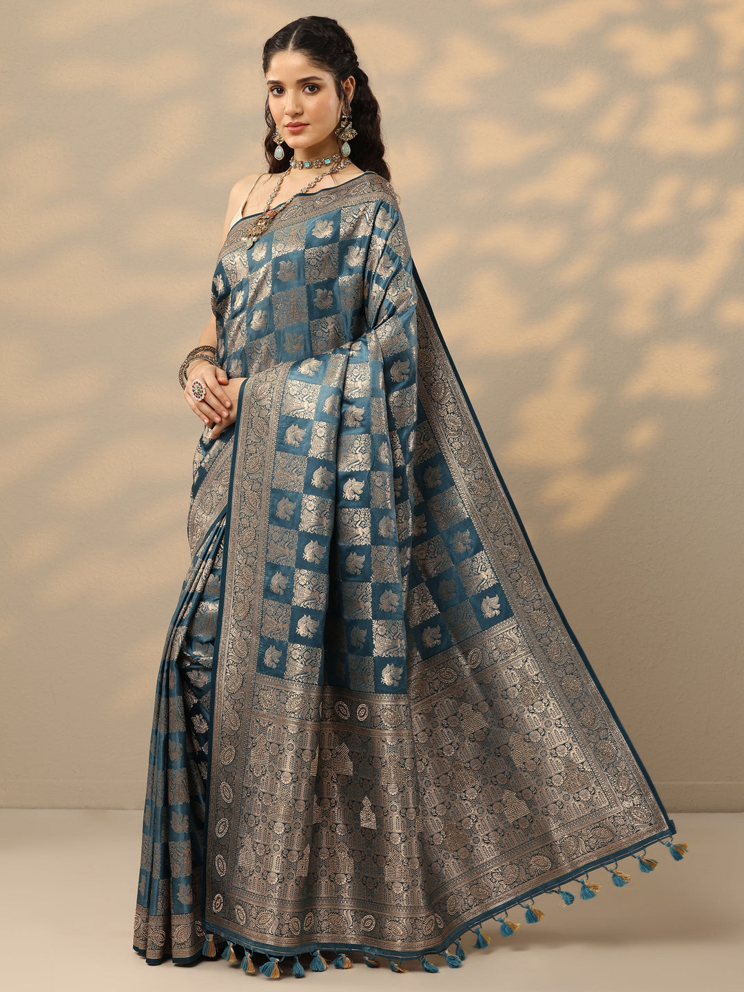  Blue Woven Design Banarasi Silk Blend Saree With Unstitched Blouse Piece 