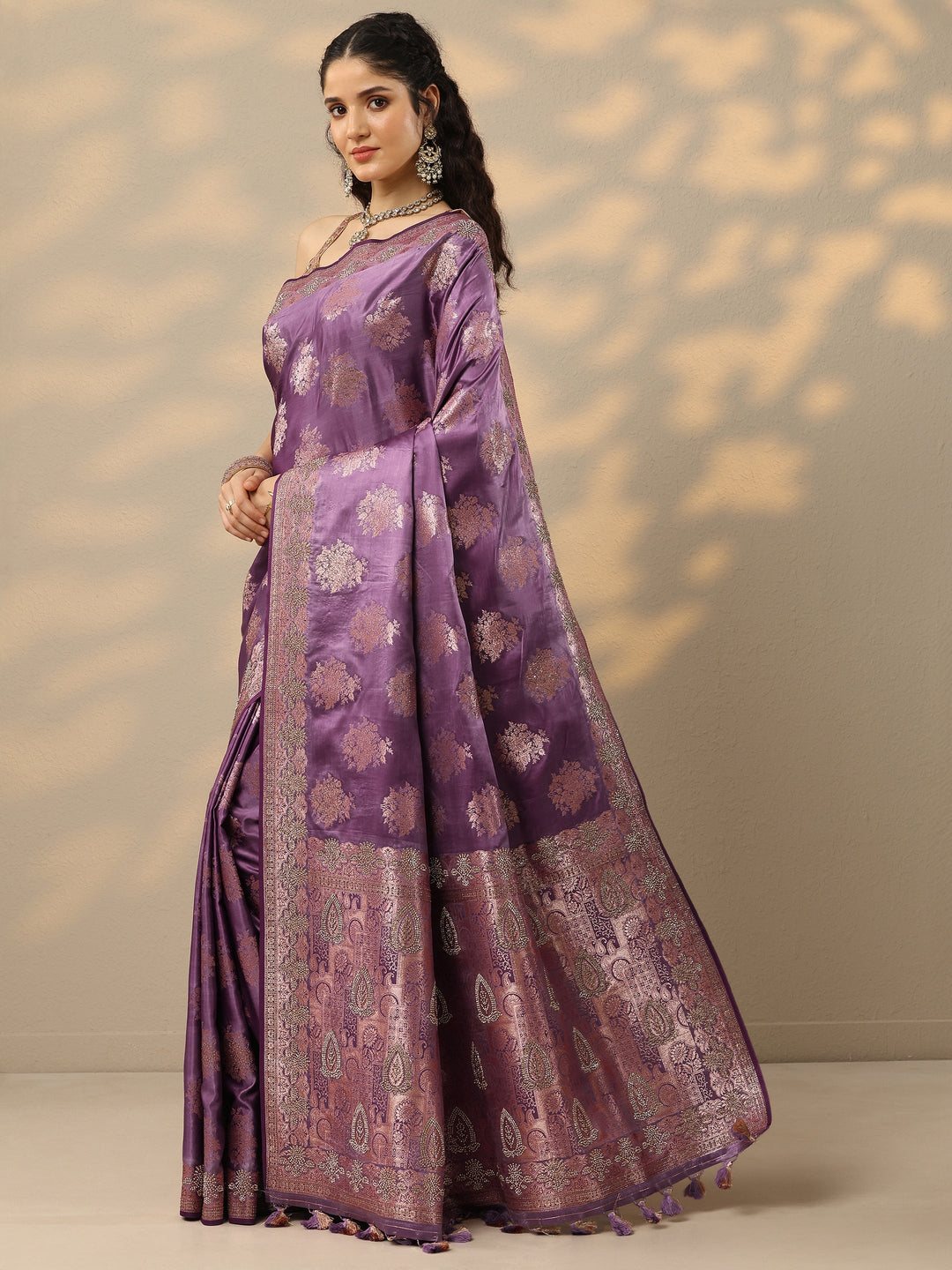  Purple Woven Design Banarasi Silk Blend Saree With Unstitched Blouse Piece 