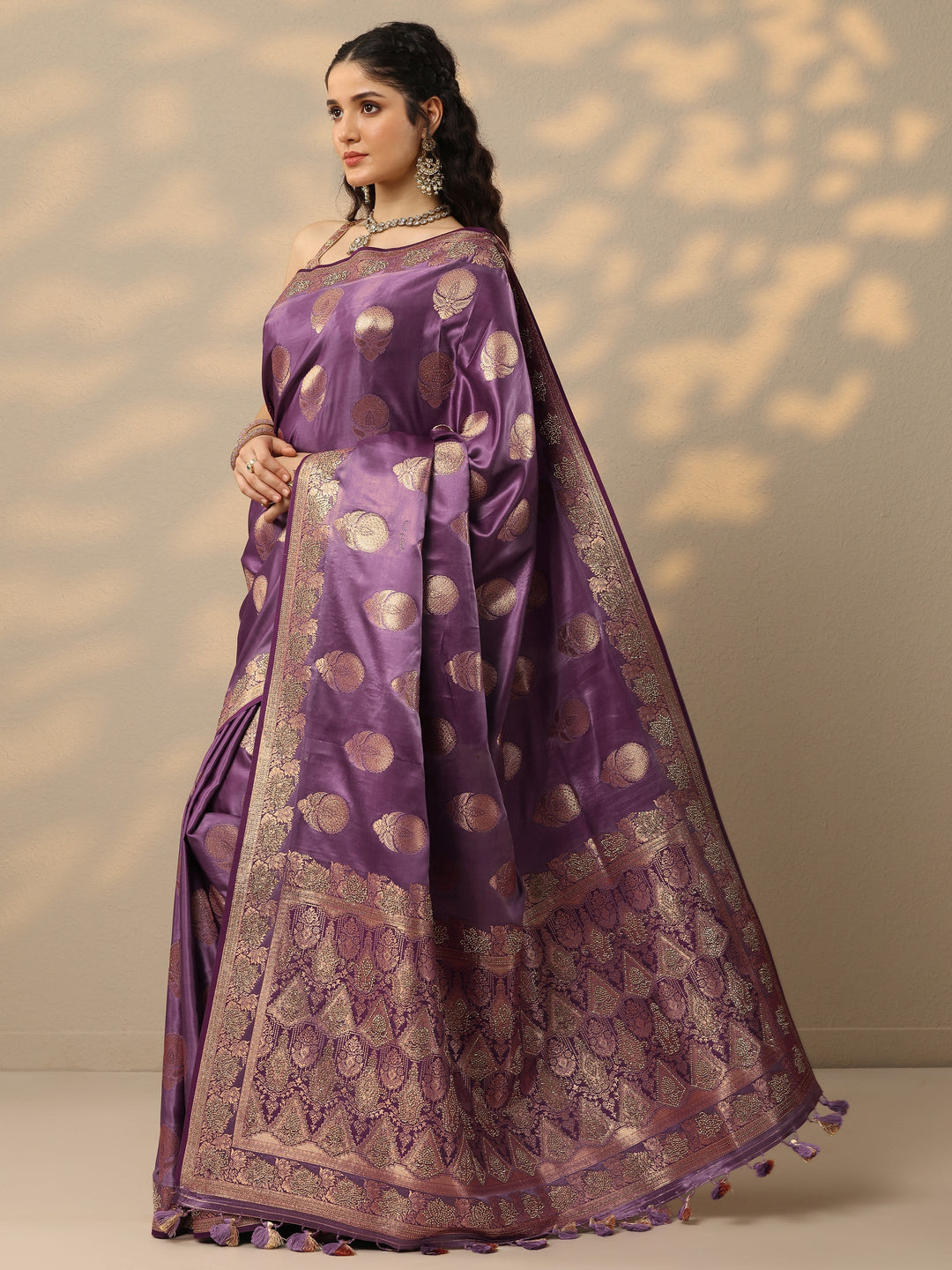  Purple Woven Design Banarasi Silk Blend Saree With Unstitched Blouse Piece 