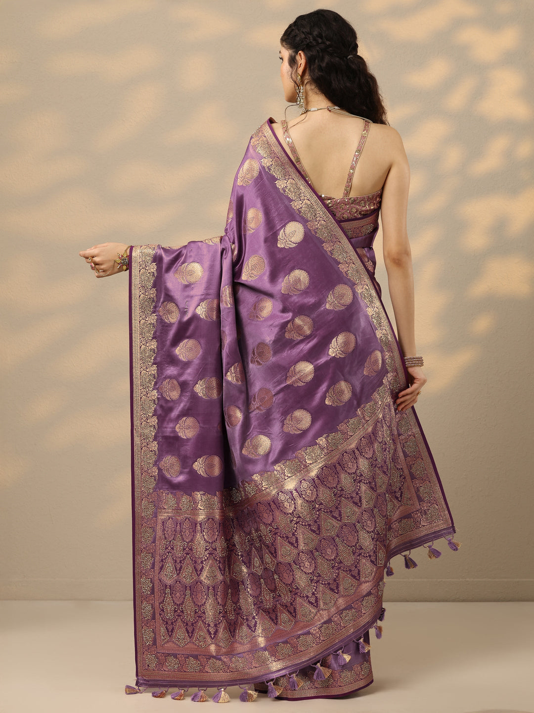  Purple Woven Design Banarasi Silk Blend Saree With Unstitched Blouse Piece 