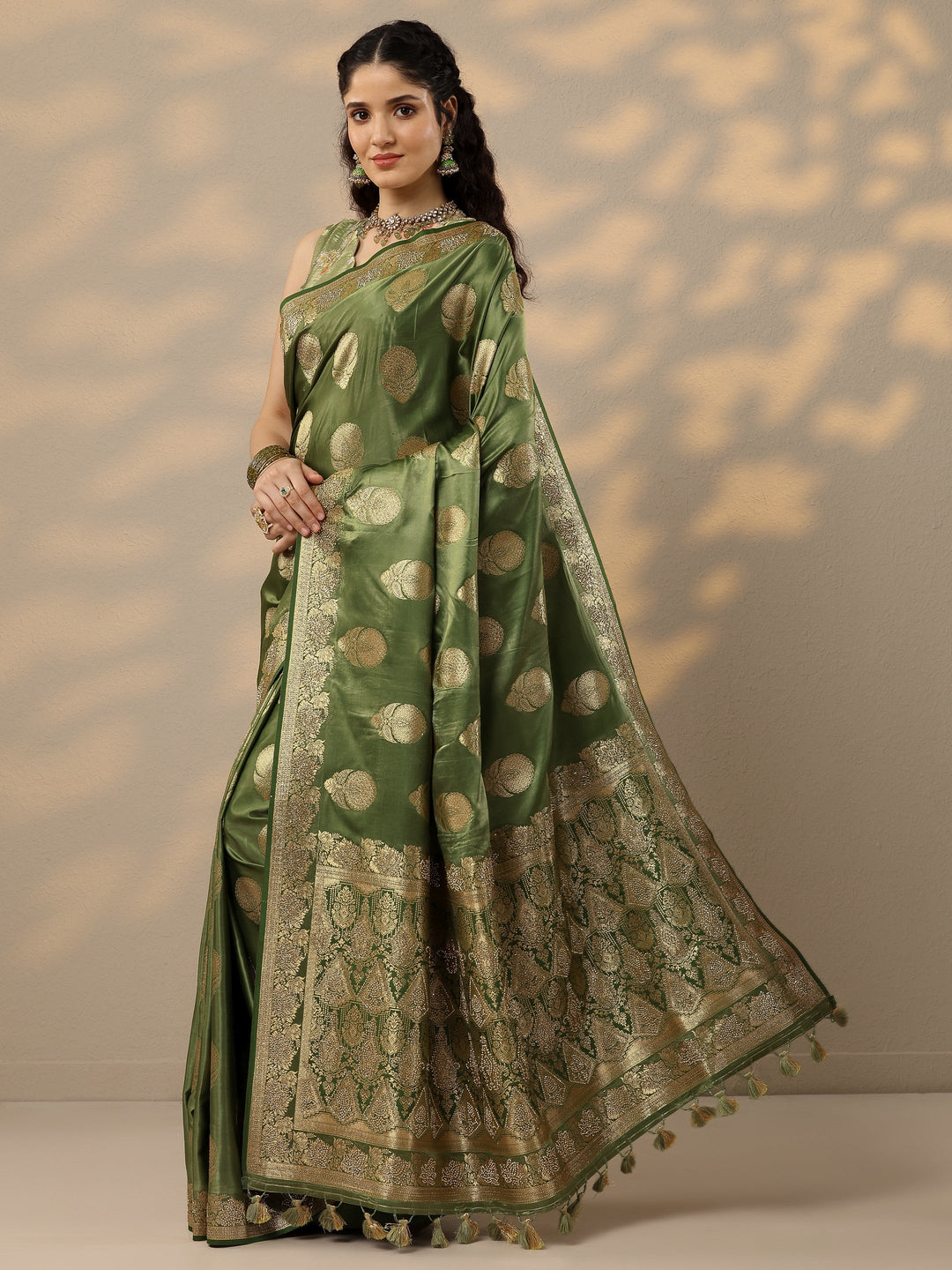  Green Woven Design Banarasi Silk Blend Saree With Unstitched Blouse Piece 