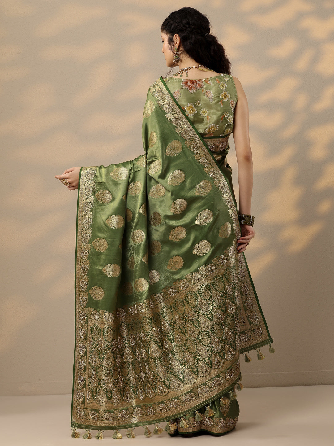  Green Woven Design Banarasi Silk Blend Saree With Unstitched Blouse Piece 