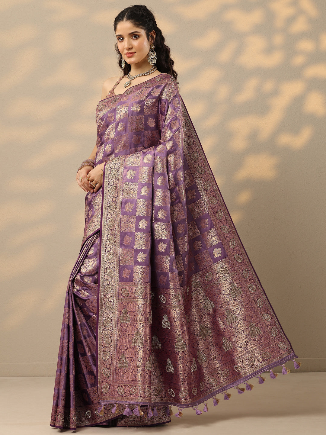  Purple Woven Design Banarasi Silk Blend Saree With Unstitched Blouse Piece 