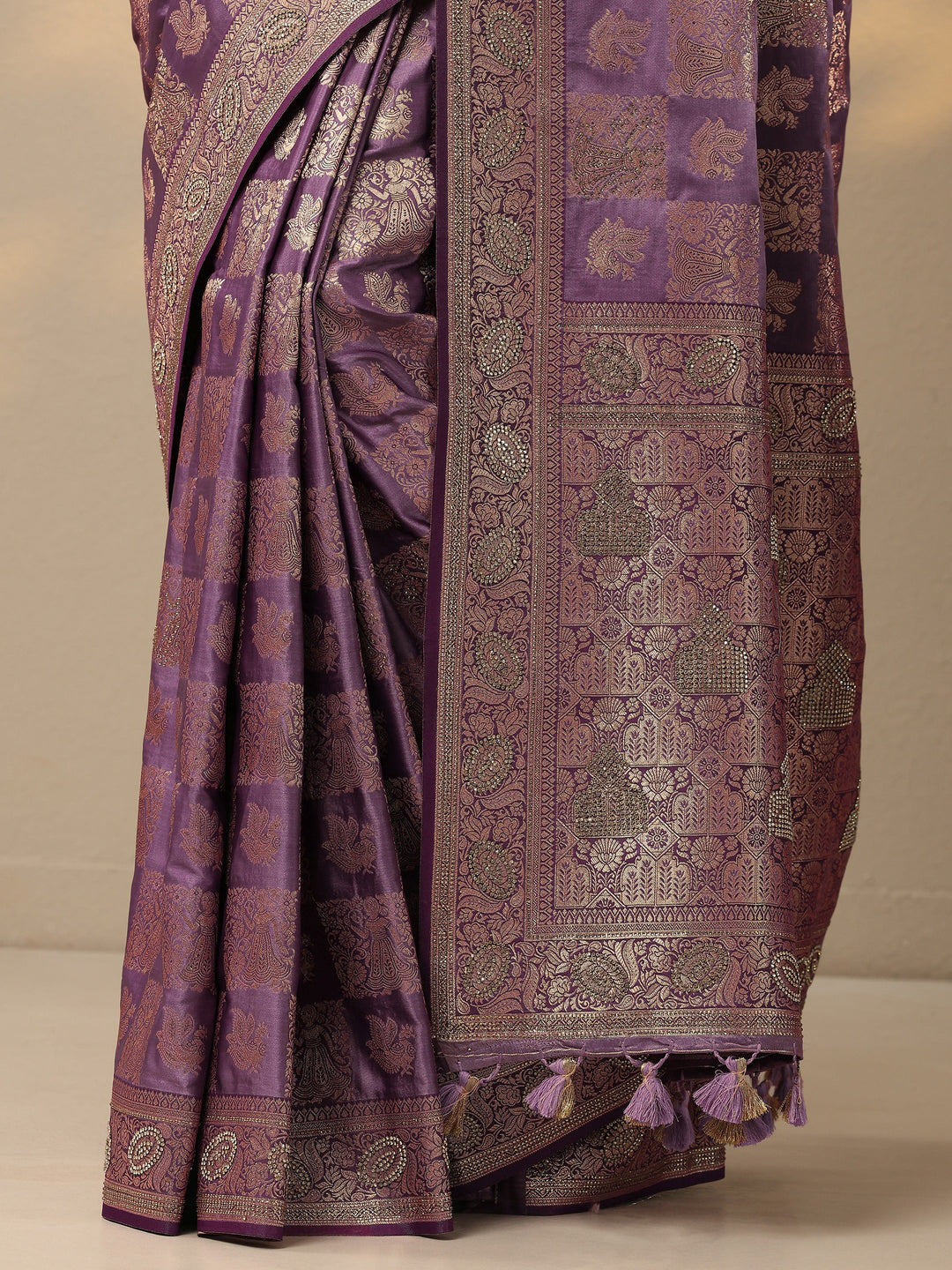  Purple Woven Design Banarasi Silk Blend Saree With Unstitched Blouse Piece 