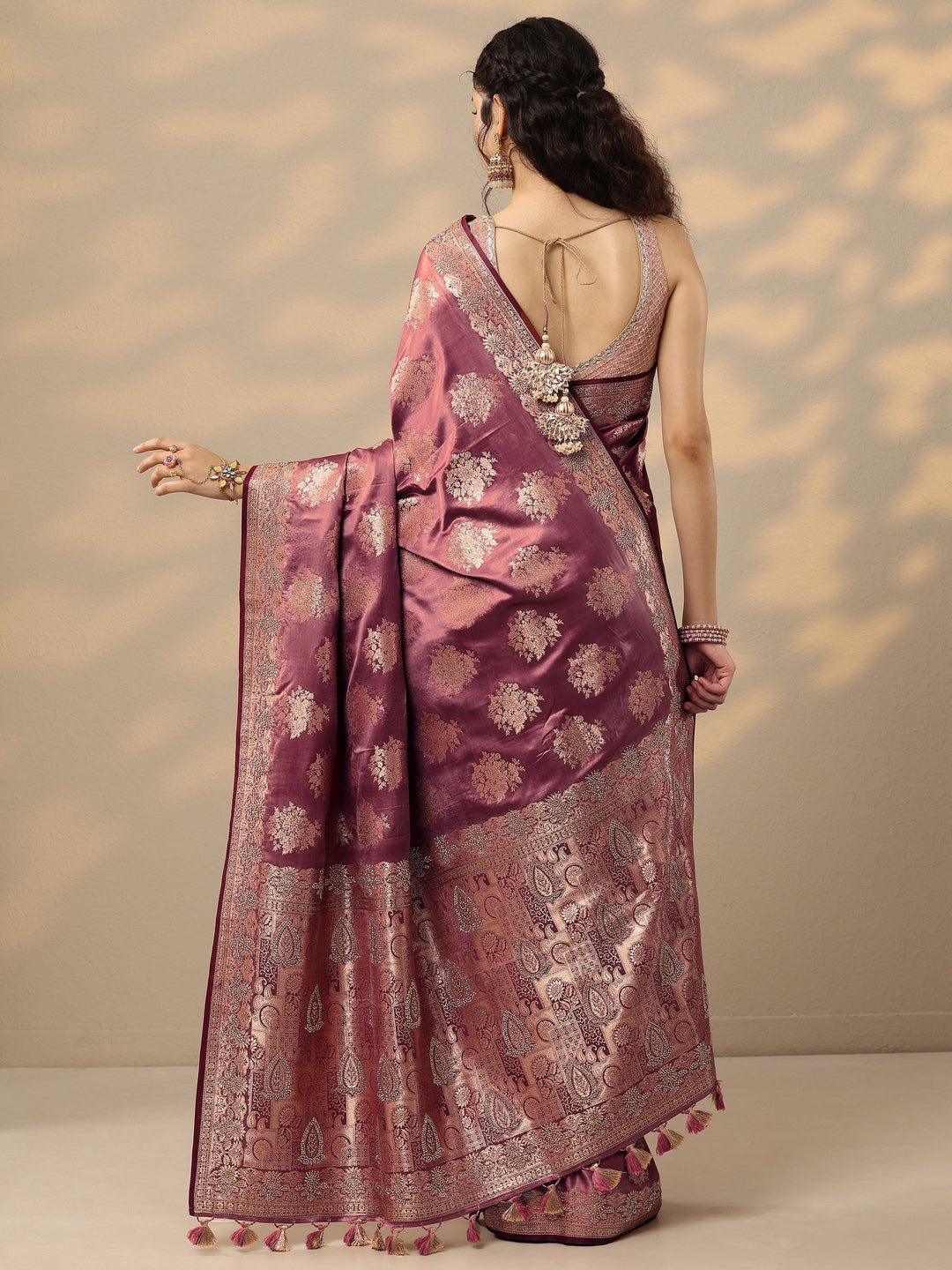  Pink Woven Design Banarasi Silk Blend Saree With Unstitched Blouse Piece 