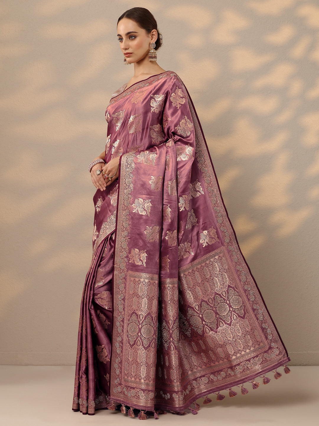  Pink Woven Design Banarasi Silk Blend Saree With Unstitched Blouse Piece 