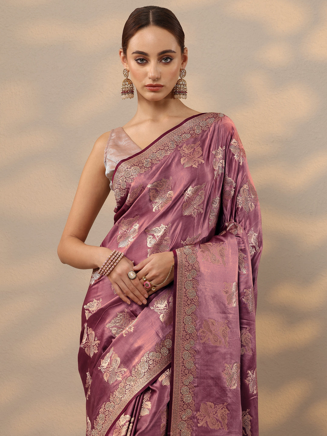  Pink Woven Design Banarasi Silk Blend Saree With Unstitched Blouse Piece 